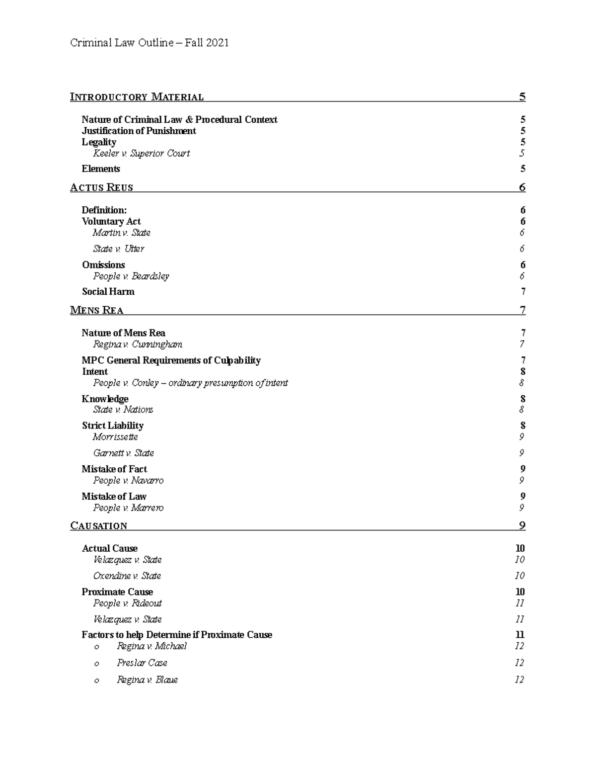Criminal Law Outline INTRODUCTORY MATERIAL Nature of Criminal Law
