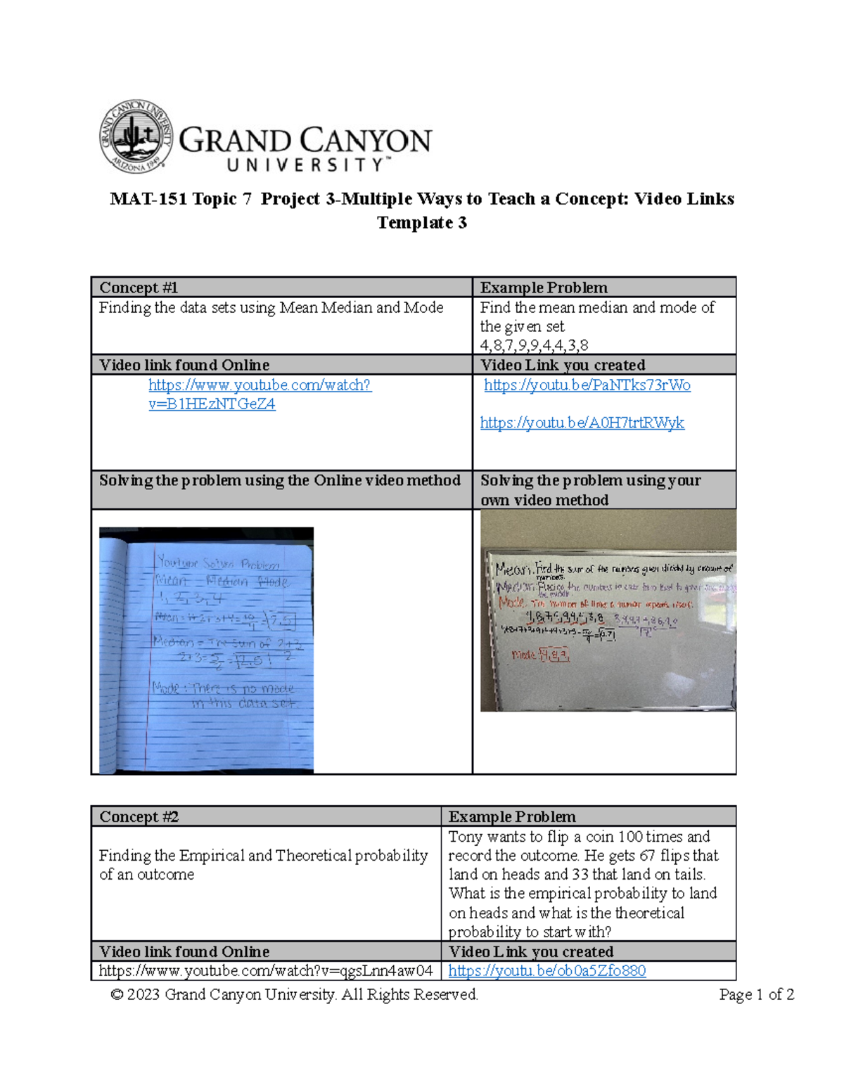 MAT-151-T7-Project 3-Multiple Ways To Teach A Concept Video Links ...