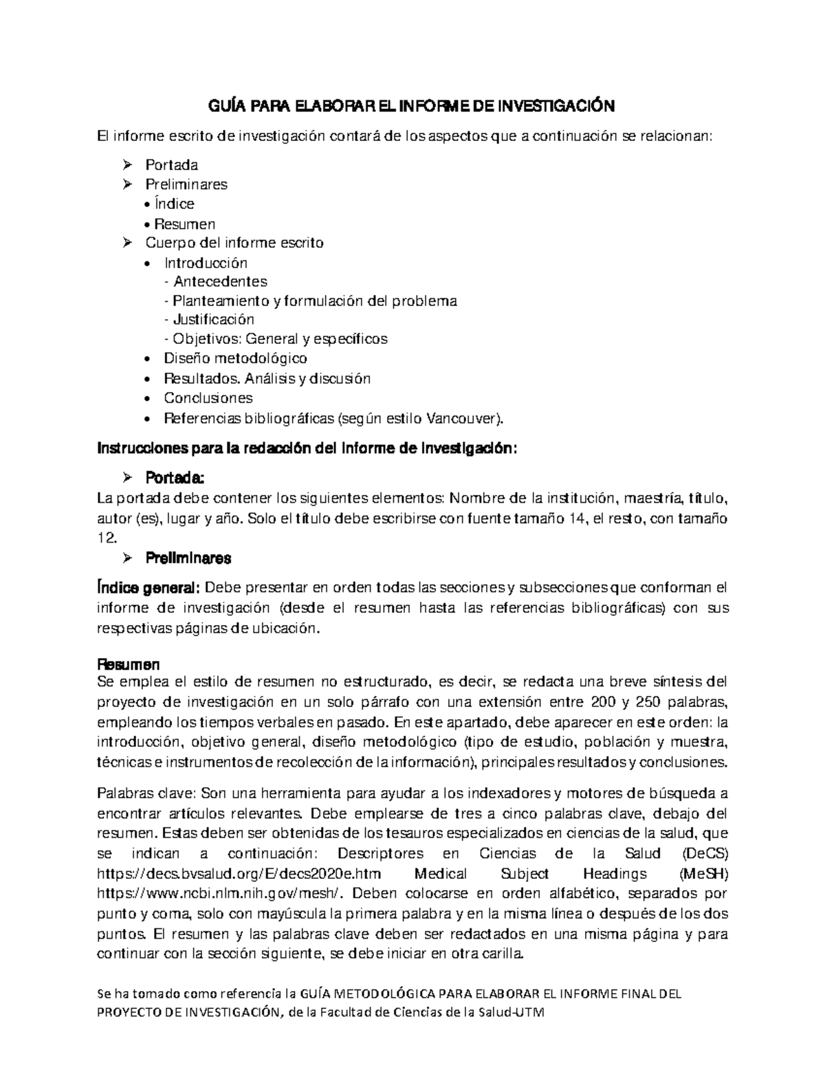 GuÍa Para Elaborar El Informe De Investigación 1 Se Ha Tomado Como Referencia La GuÍa 1278