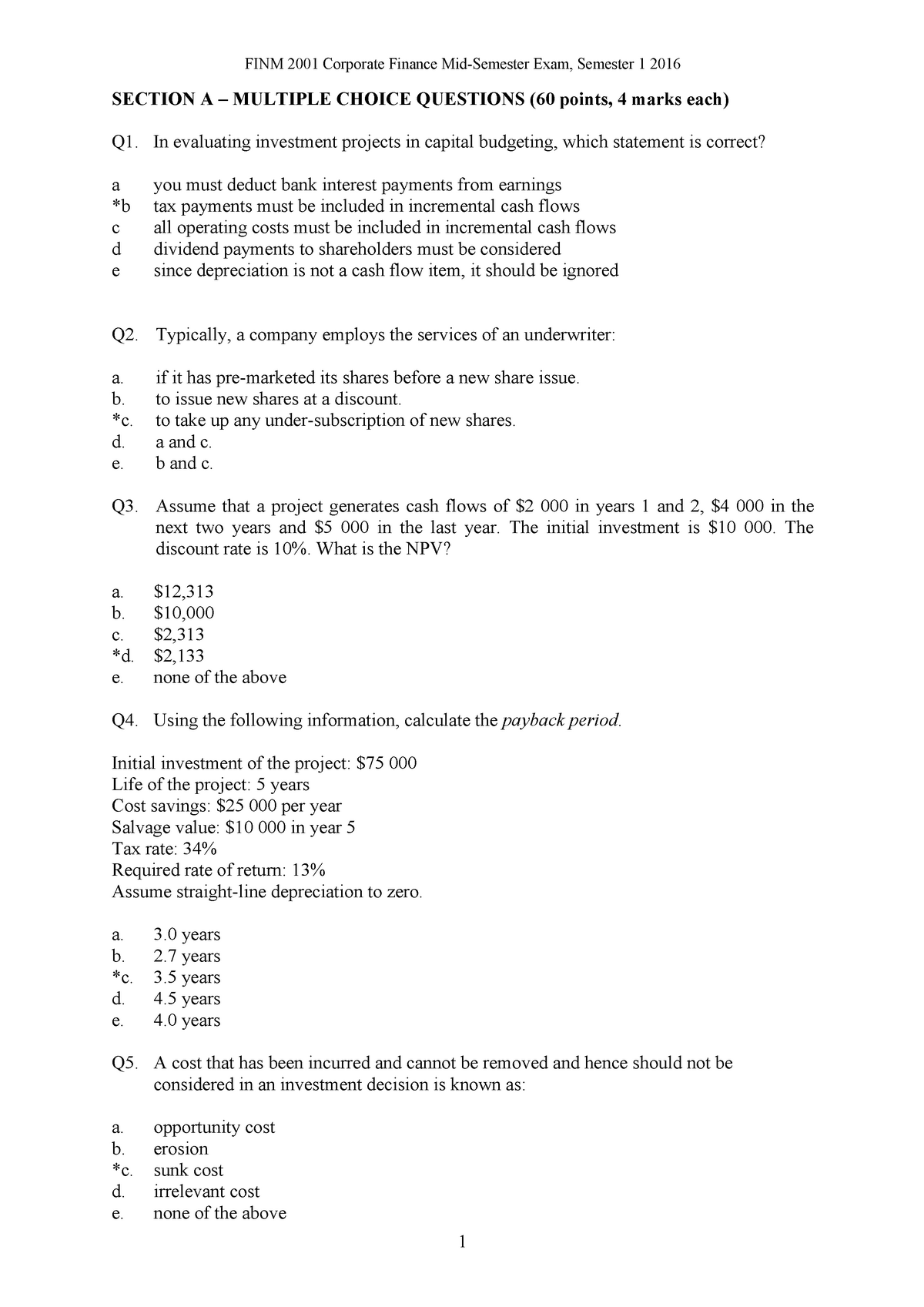 finm-2001-mid-semester-exam-s1-2016-sol-1-section-a-multiple-choice