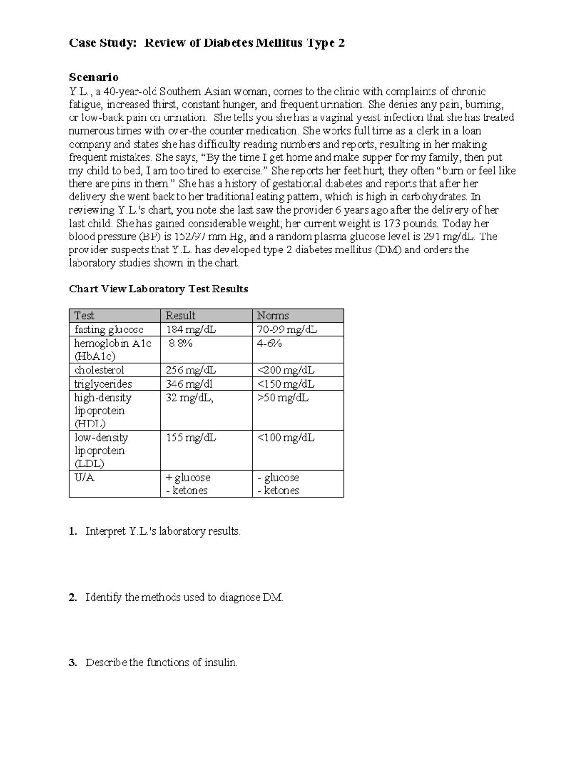 Case Study Diabetes Mellitus Type 2 Student Version Case Study
