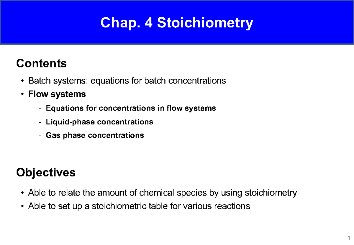 Chap4 2 - 강의노트입니다 - Chap. 4 Stoichiometry Able to relate the amount of ...