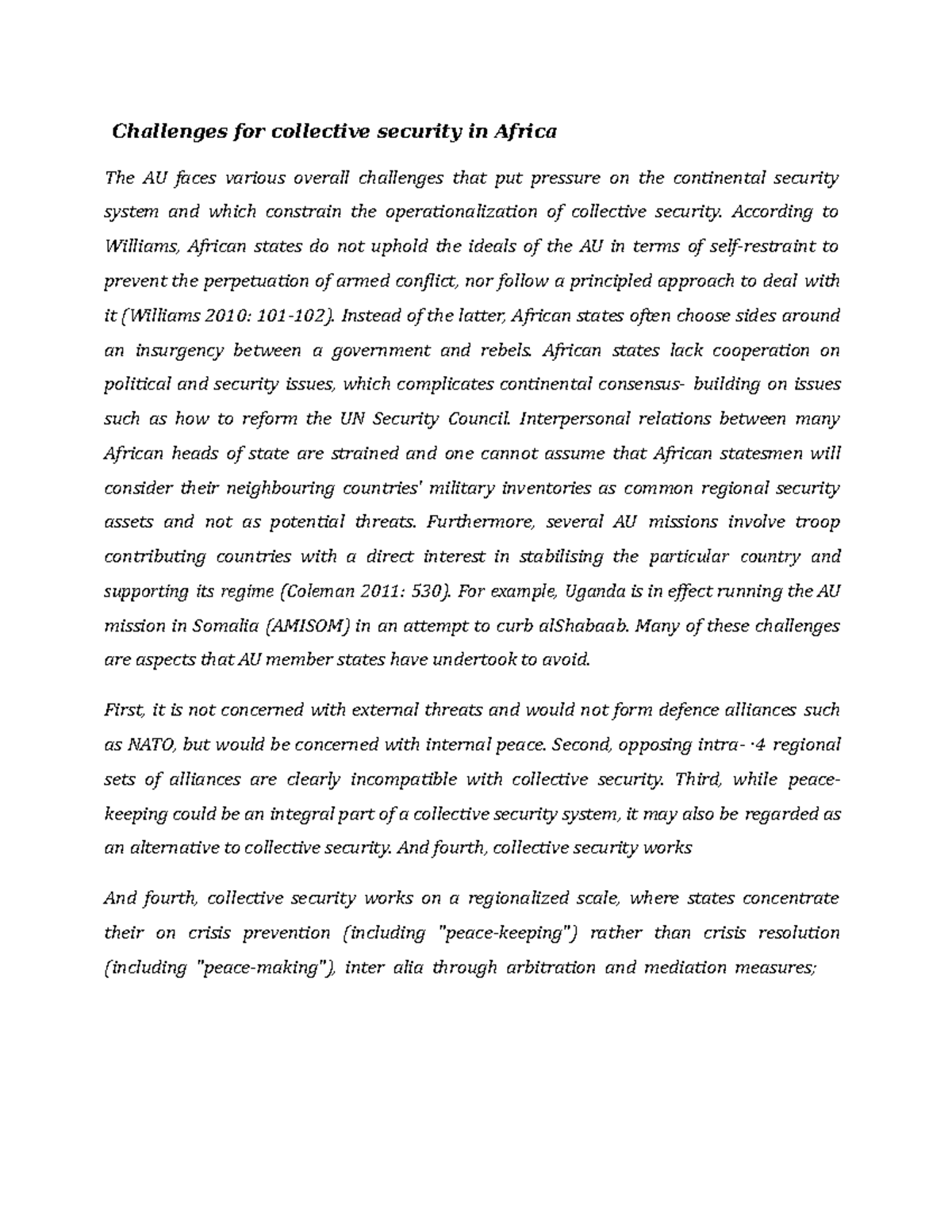 Challenges for collective security in Africa and The African Union ...