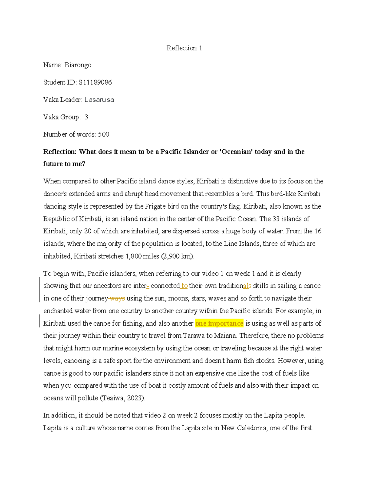 Biarogo - Reflection - Reflection 1 Name: Biarongo Student ID: S Vaka ...