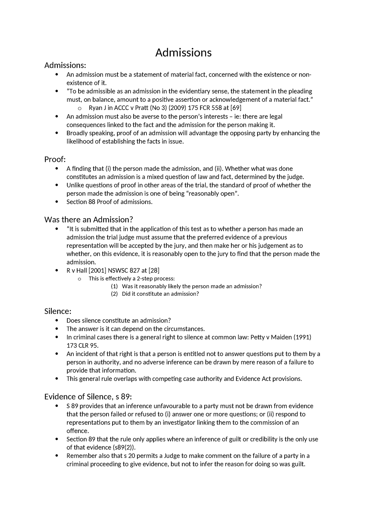 Summary Notes - Admissions - Admissions Admissions: An admission must ...