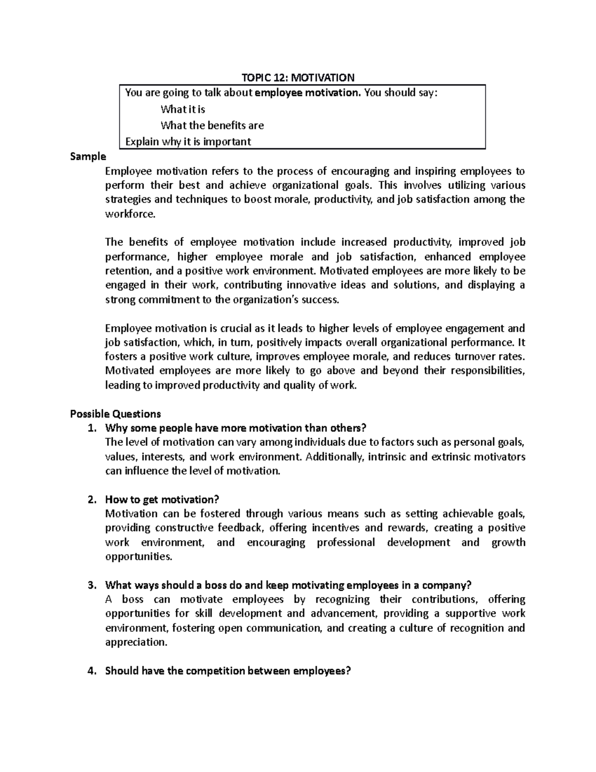 Final Exam Final Exam - TOPIC 12 : MOTIVATION You are going to talk ...