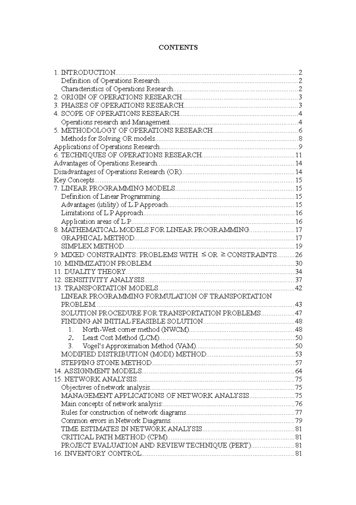 Operations Research Notes-1-1 - CONTENTS - Studocu