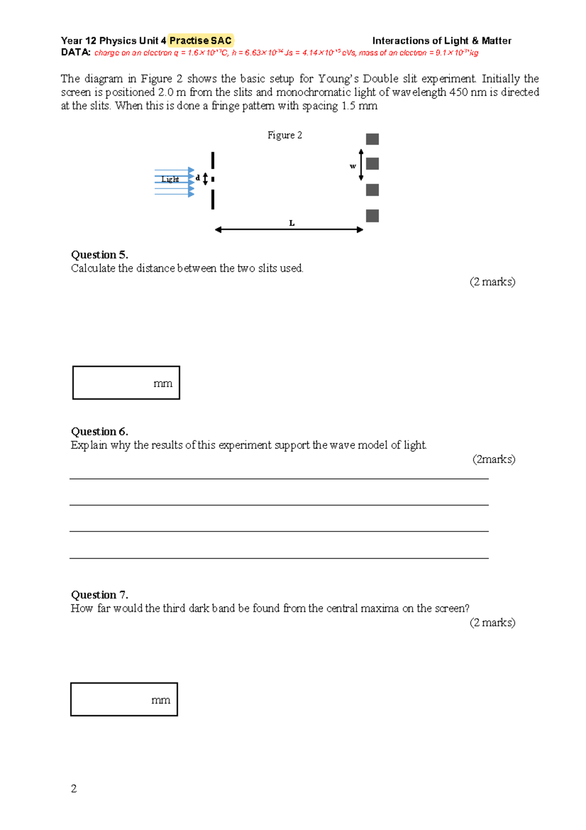 L&M Practise Data SAC questions - Year 12 Physics Unit 4 Practise SAC ...