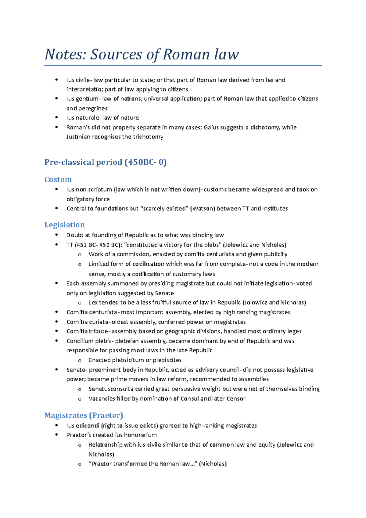 Notes Sources of Roman Law Notes Sources of Roman law Ius civile law particular to Studocu