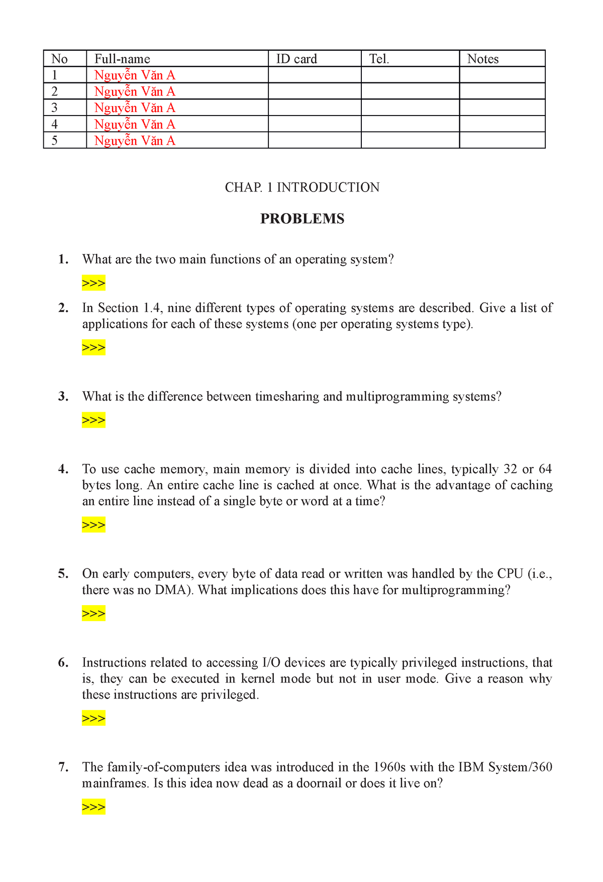 OSG202 Chapter 01 Exer01 - No Full-name ID Card Tel. Notes 1 Nguyễn Văn ...