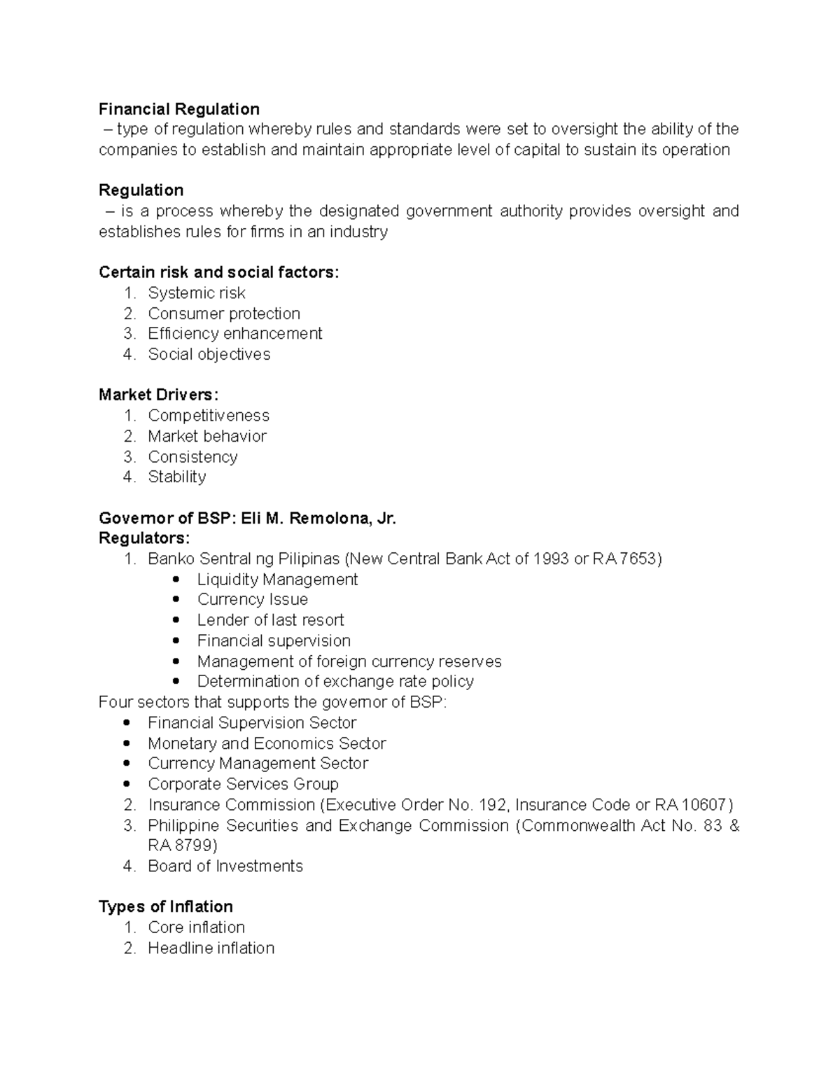 Financial Regulation Summary - Financial Regulation - type of ...