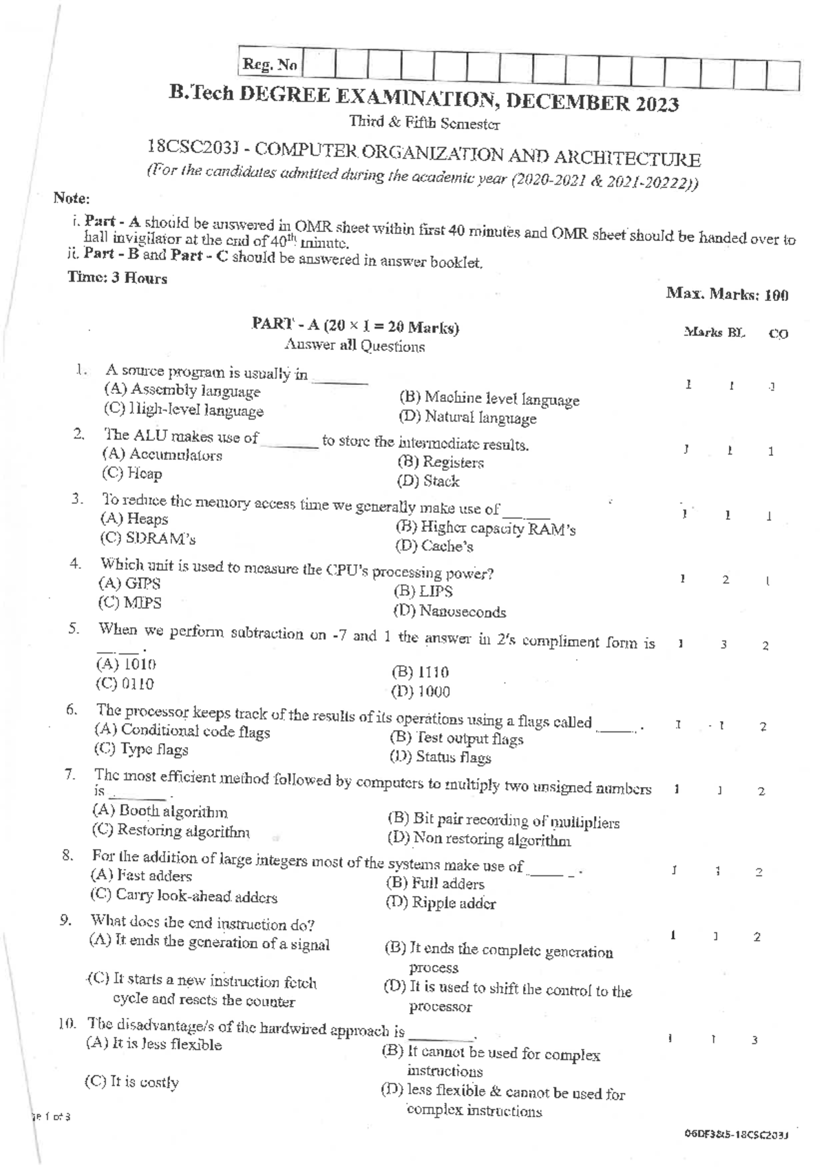 Utecoa 1 - ut paper - Reg. No B DEGREE EXAMINATION, DECEMBER 2023 Third ...