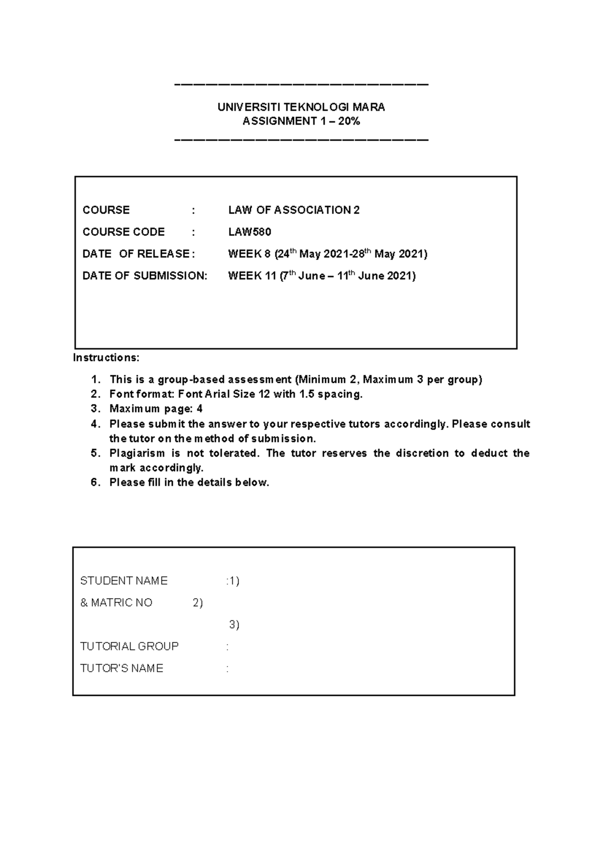 assignment question paper 2021