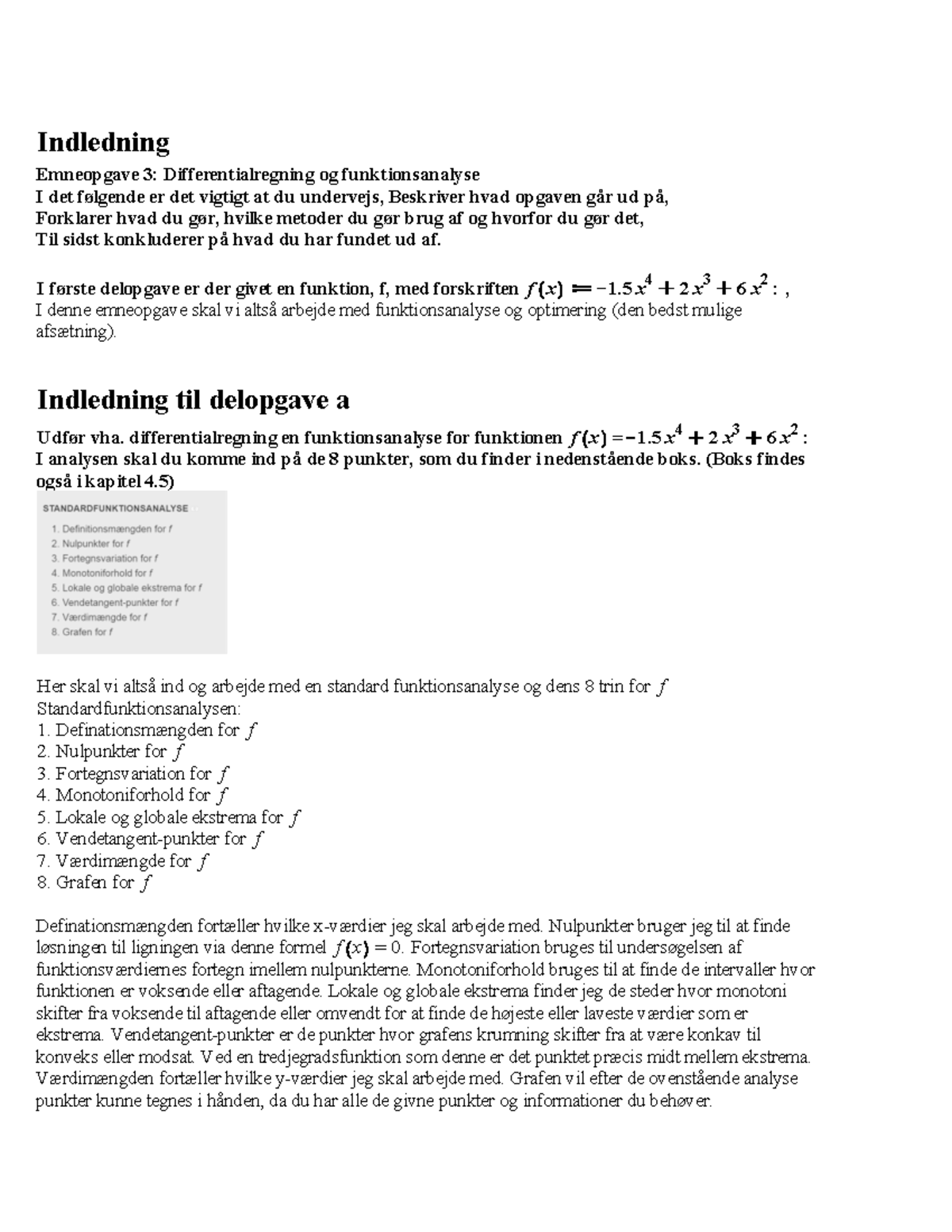 Mat - Indledning Emneopgave 3: Differentialregning Og Funktionsanalyse ...