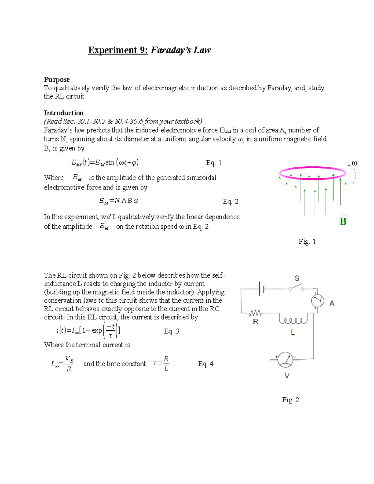 Expe 9 - Physics lab - Experiment 9: Faraday’s Law Purpose To ...