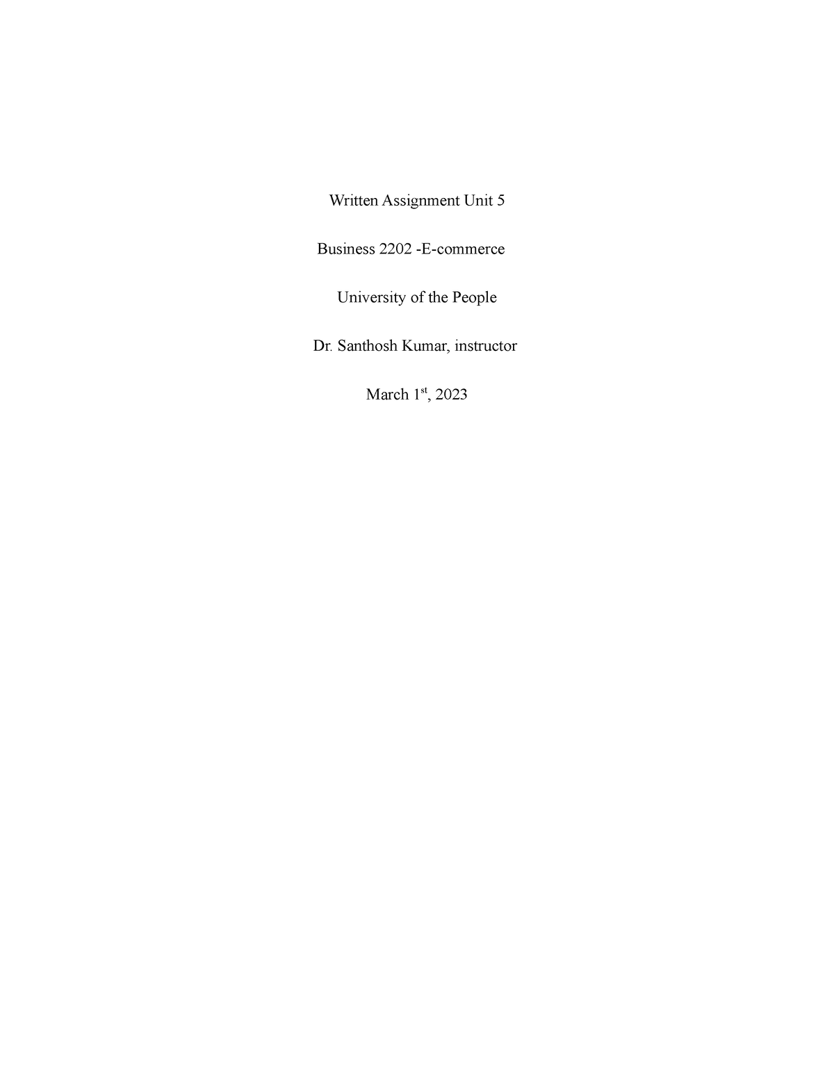 E-commerce unit 5 written assignment - Written Assignment Unit 5 ...