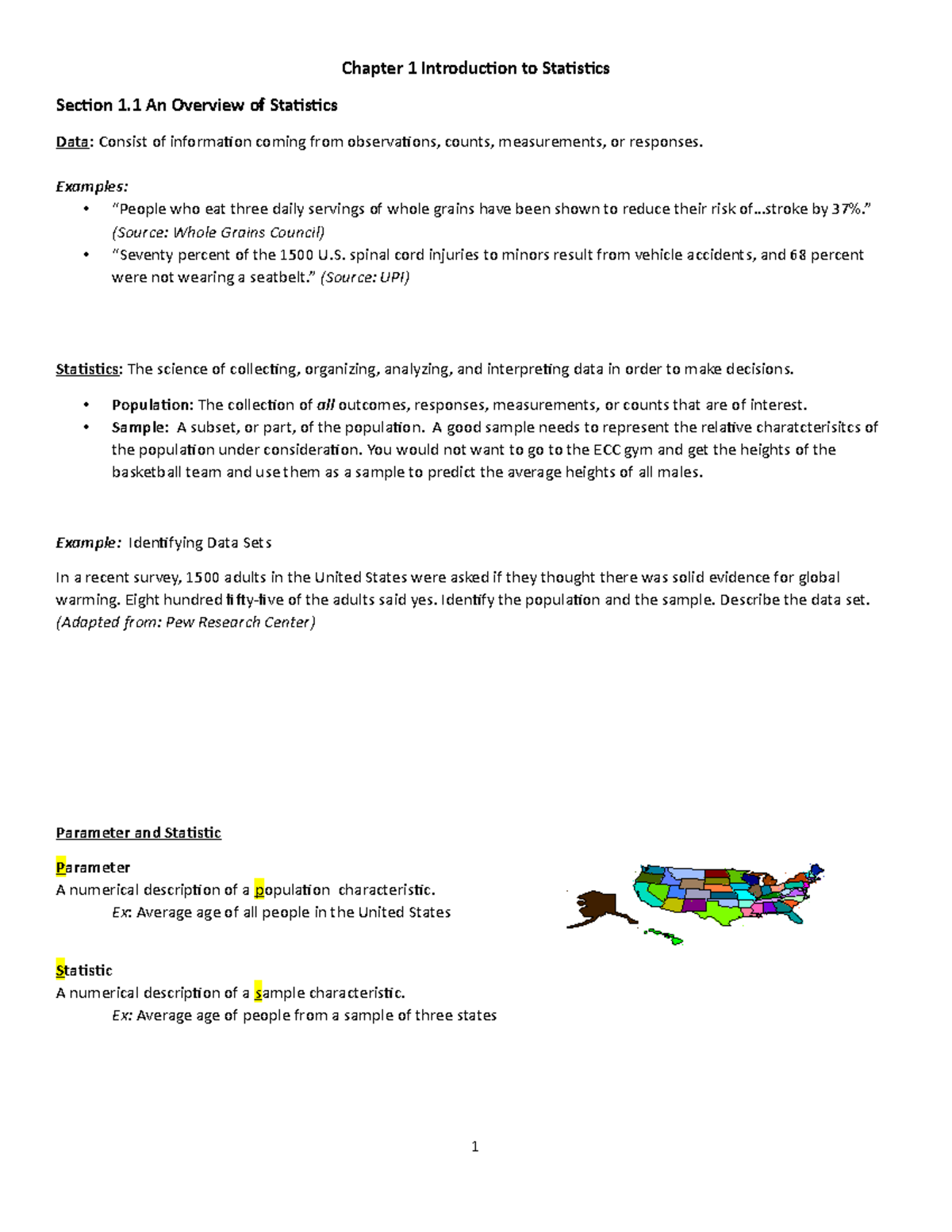 Chapter 1 Class Notes - Chapter 1 Introduction To Statistics Section 1 ...