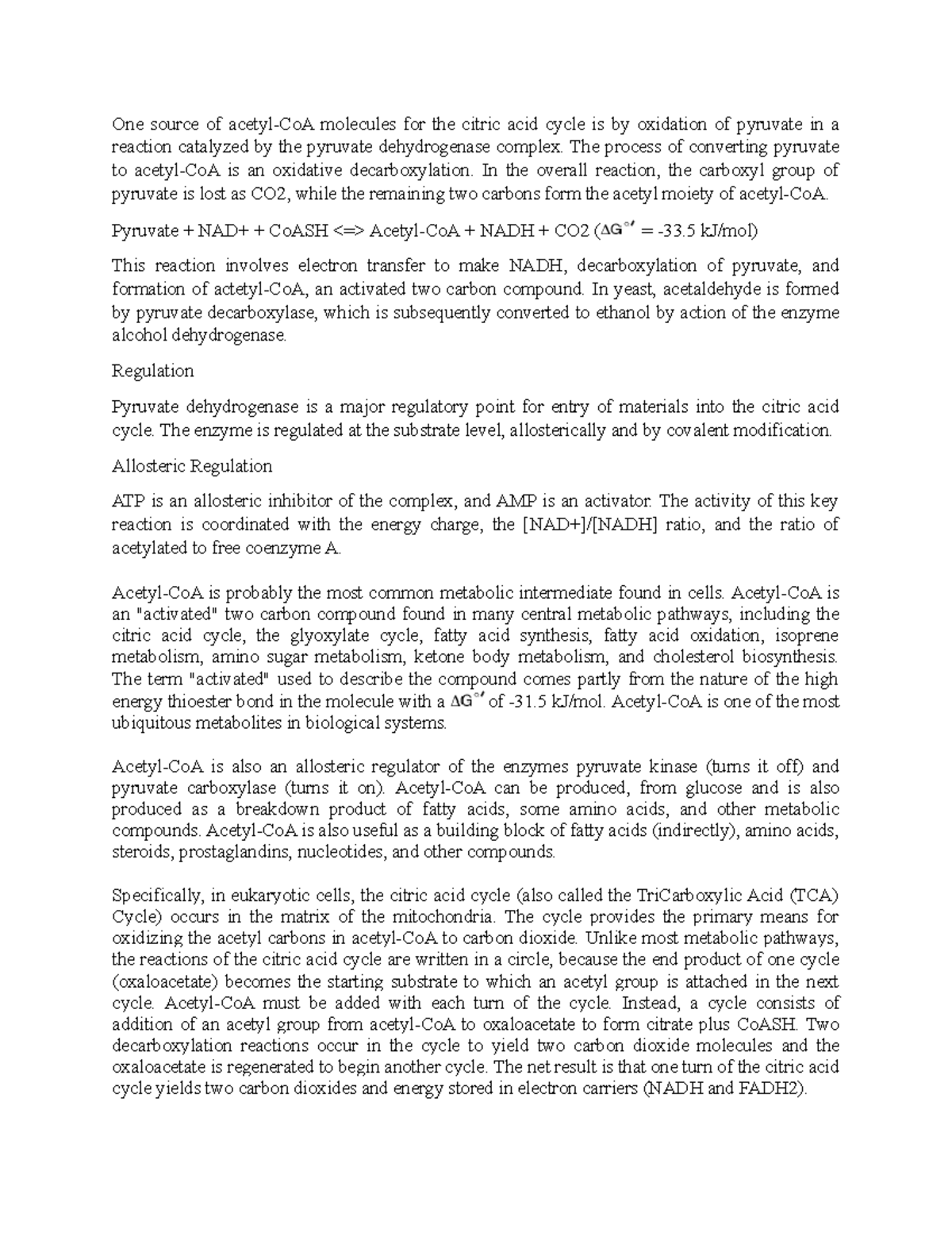 Citric acid cycle - These are the teacher's notes and have detailed ...
