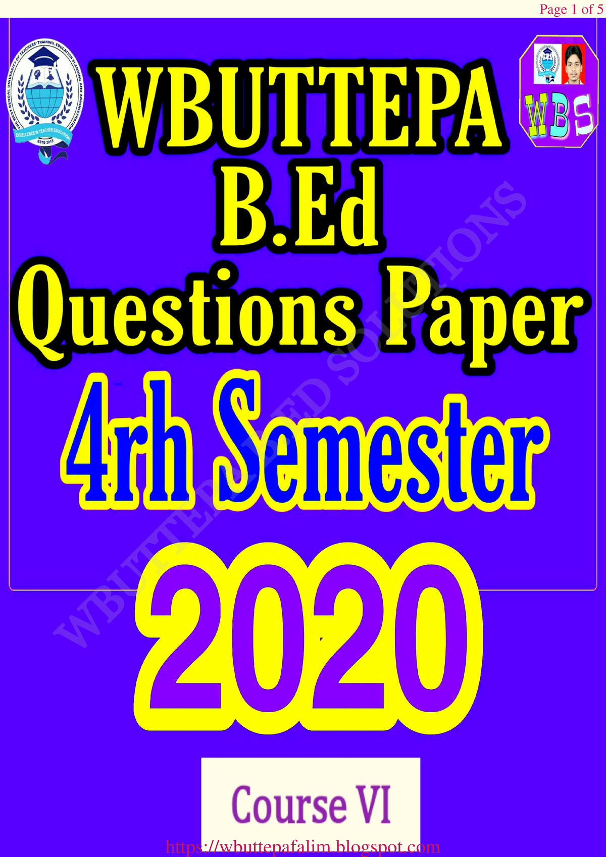 1.4.6 B.Ed Q.P 2020 Wbuttepa - WBUTTEPA B Questions Paper 47h Semester ...