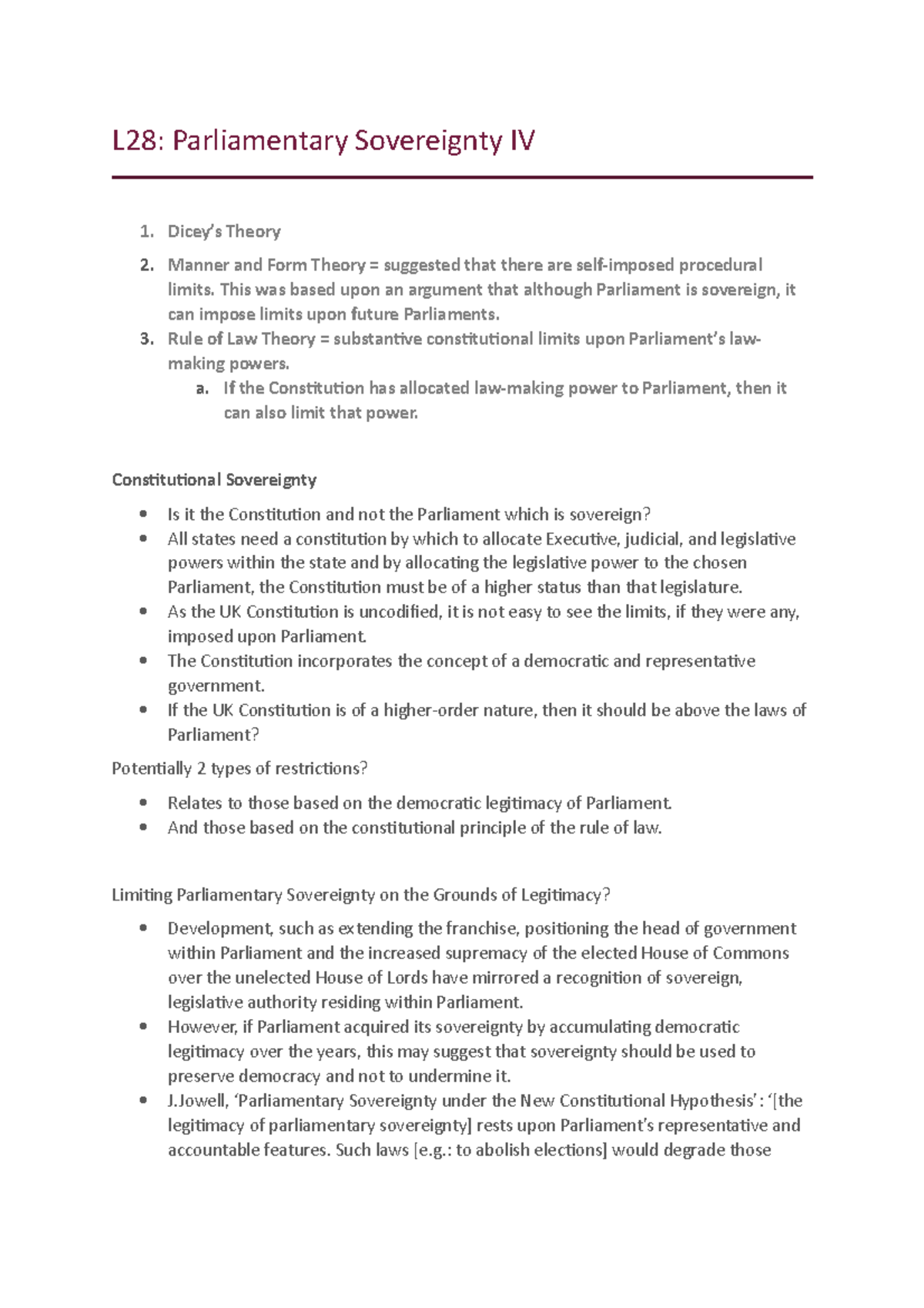 L28 Parliamentary Sovereignty IV L28 Parliamentary Sovereignty IV