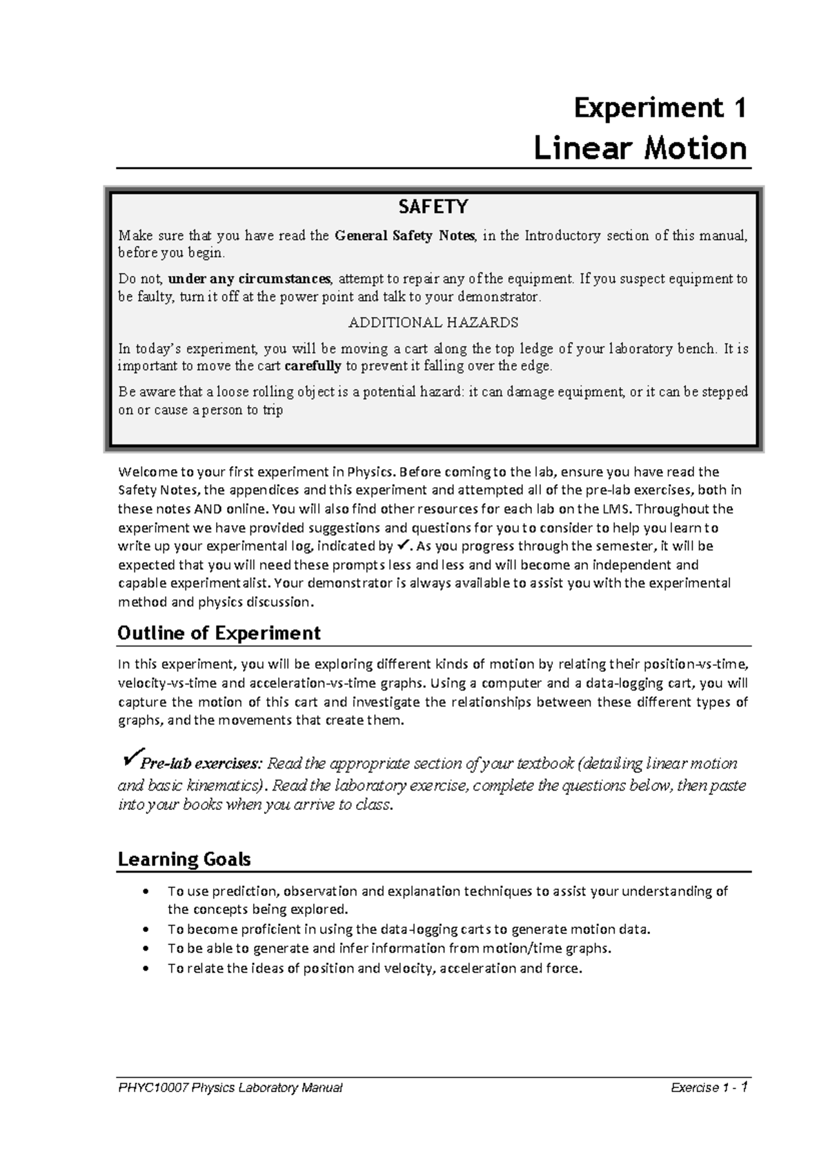 Activity notes for Practical - linear - PHYC1000 7 Physics Laboratory ...
