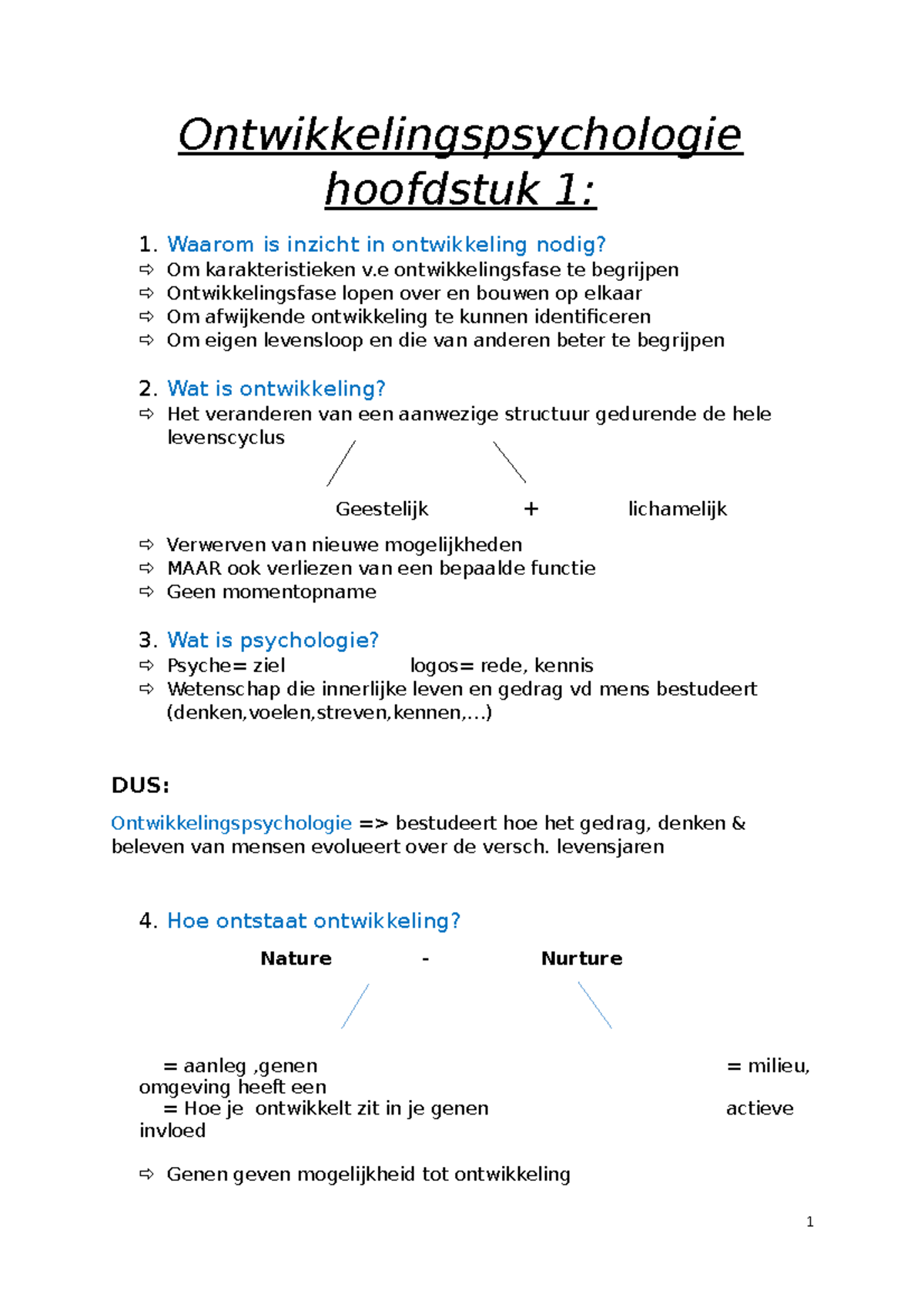 Hoofdstuk 1 Inleiding - Ontwikkelingspsychologie Hoofdstuk 1: 1. Waarom ...