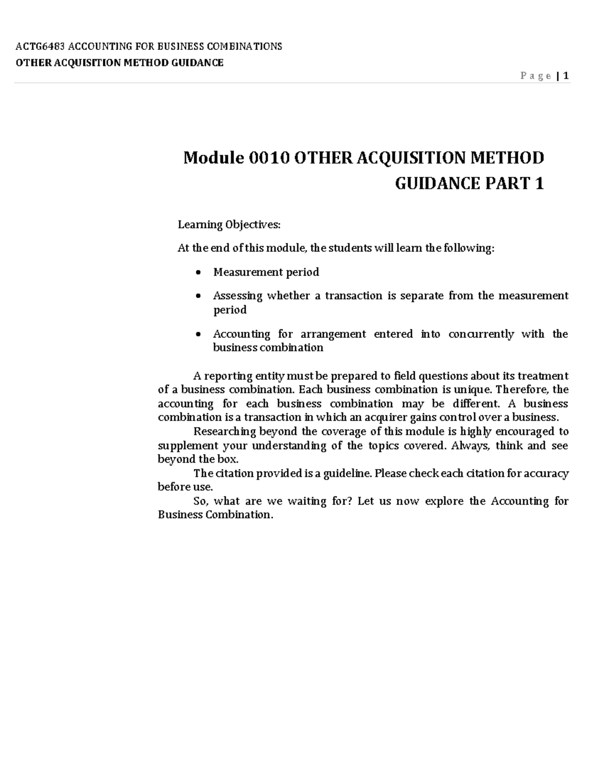 Module 10 Other Acquisition Method Guidance part 1 OTHER ACQUISITION
