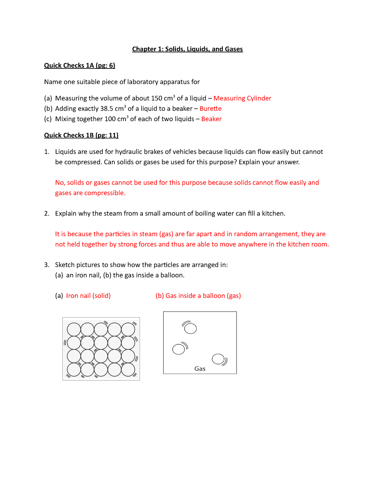 Chapter 1 (Solids, Liquids, And Gases) JGR Briggs - Quick Checks And ...