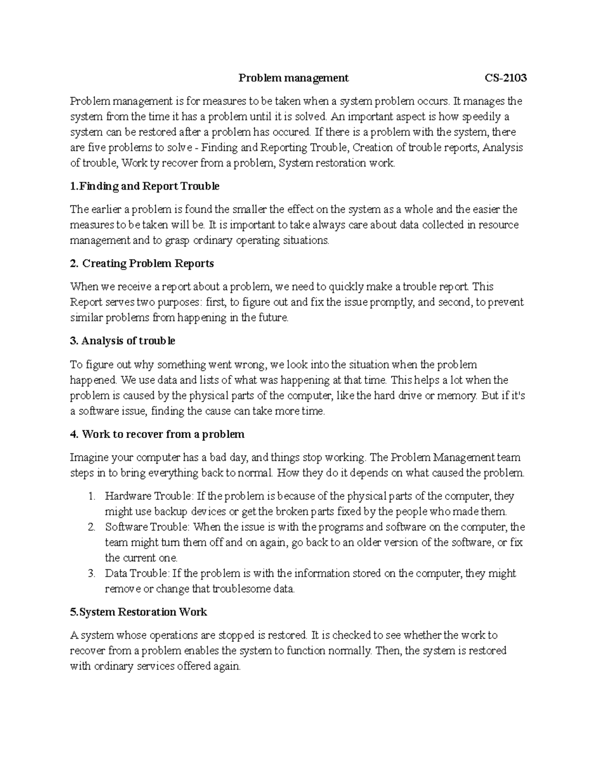 Problem management - briefly lecture - Problem management CS- Problem ...