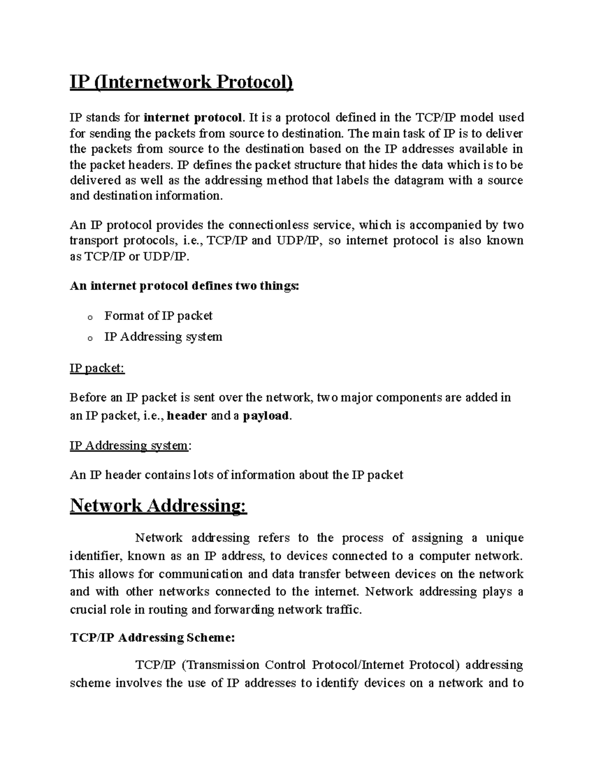 3-unit remaining - Notes - IP (Internetwork Protocol) IP stands for ...