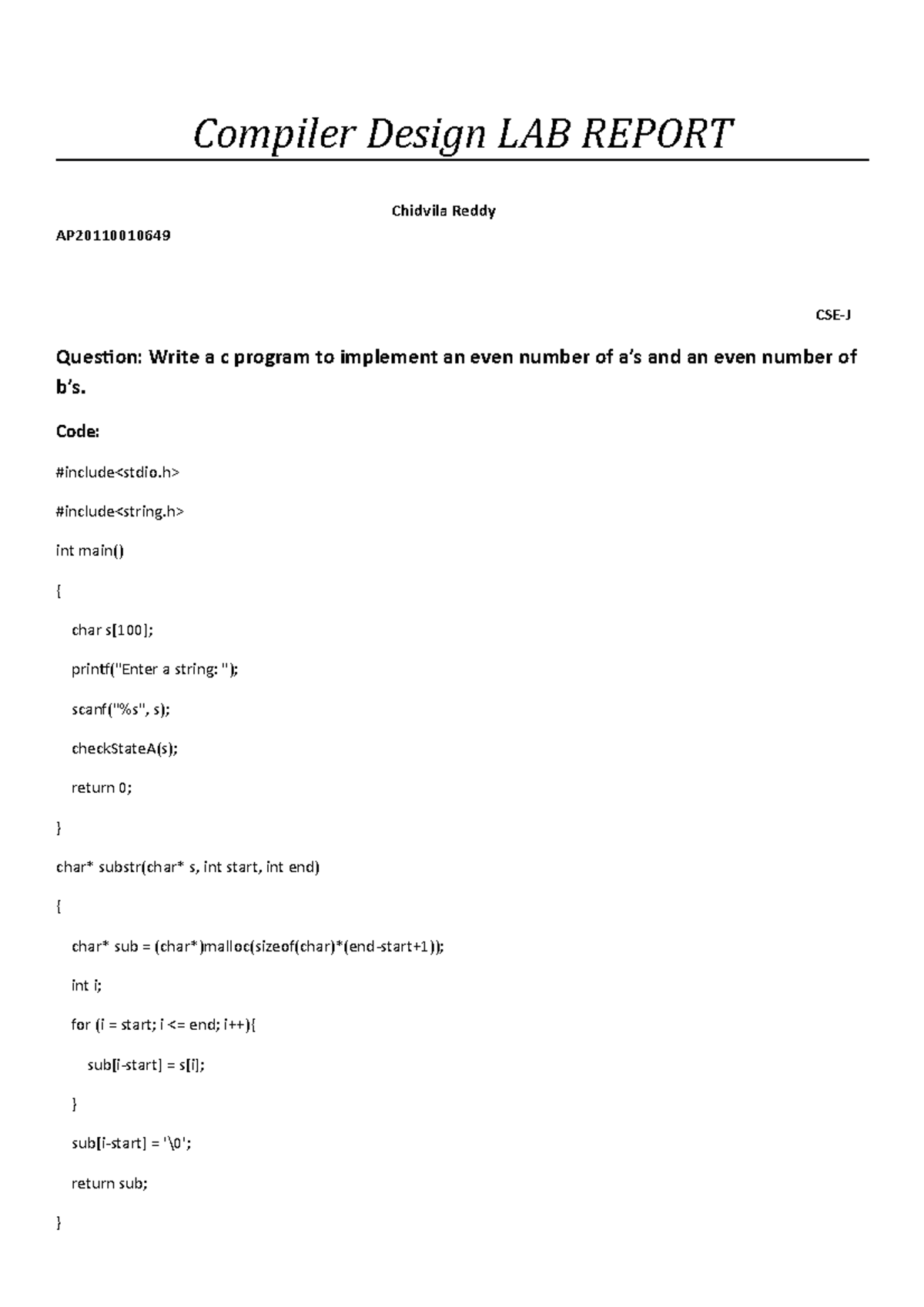 AP2011 0010649 cd - hla - Compiler Design LAB REPORT Chidvila Reddy AP ...