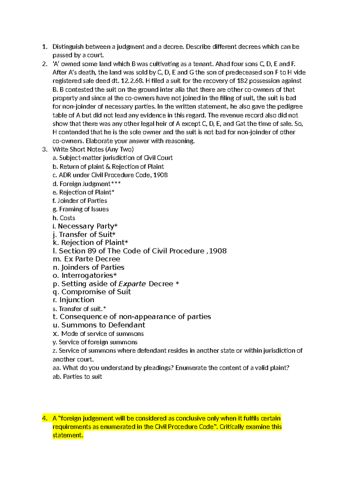 CPC past papers - imp notes - Distinguish between a judgment and a ...