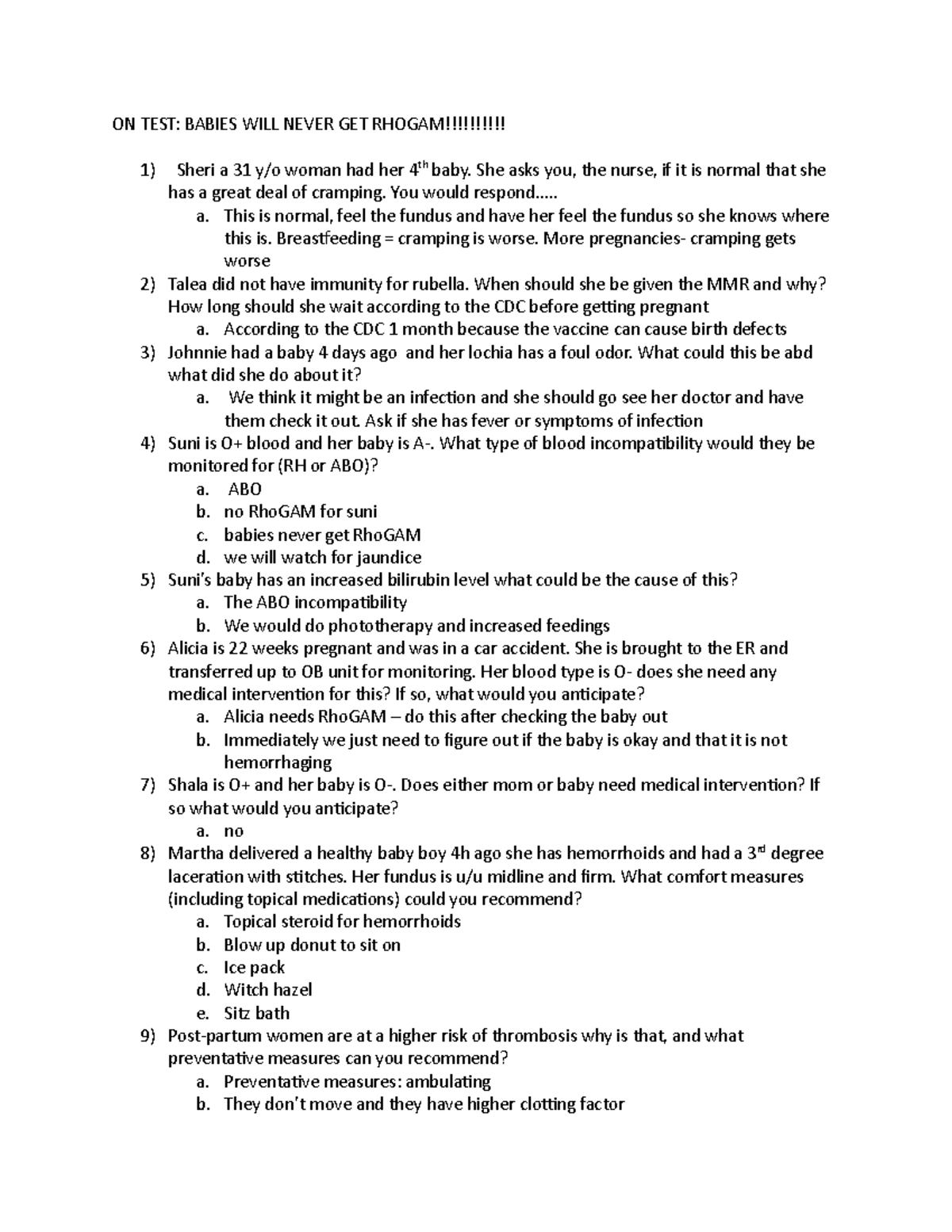 ABO Rhogam practice. docx - ON TEST: BABIES WILL NEVER GET RHOGAM ...