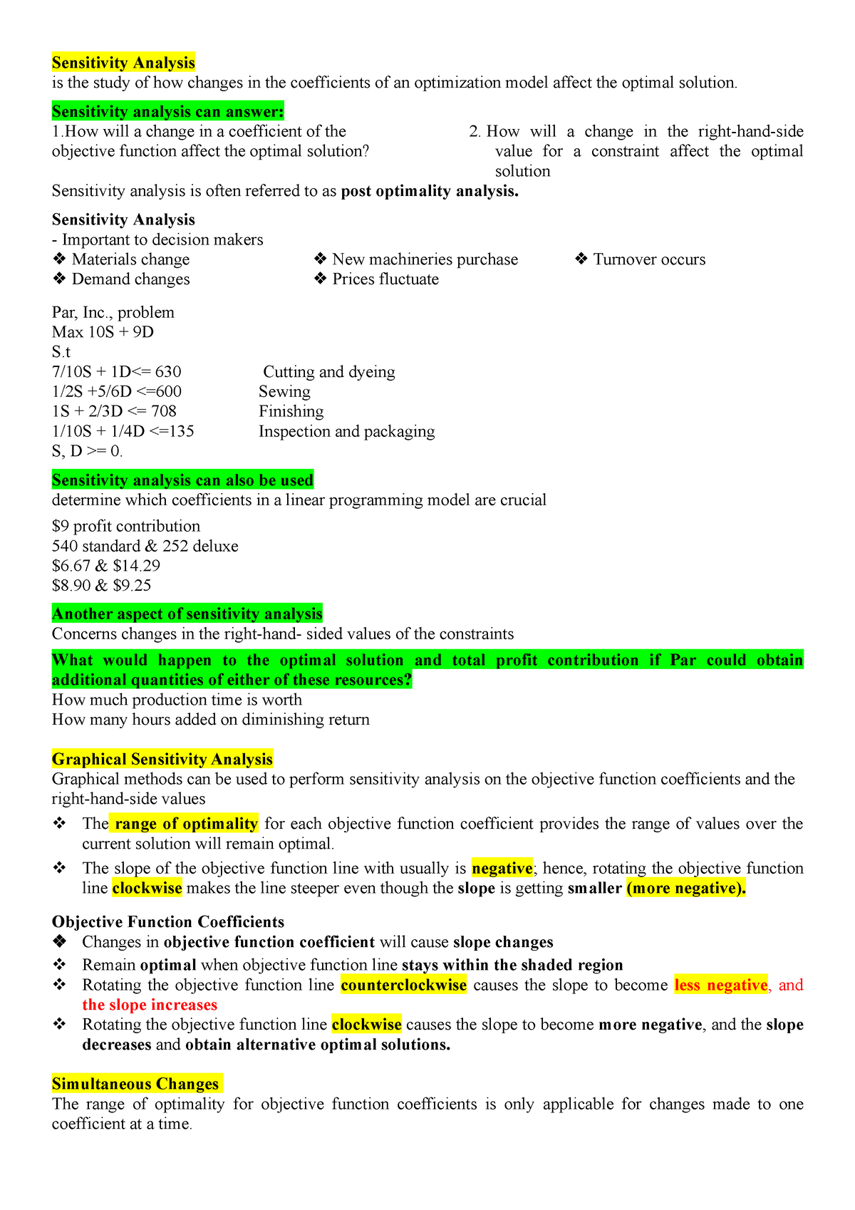 Sensitivity Analysis - Business Administration - UNP - Studocu