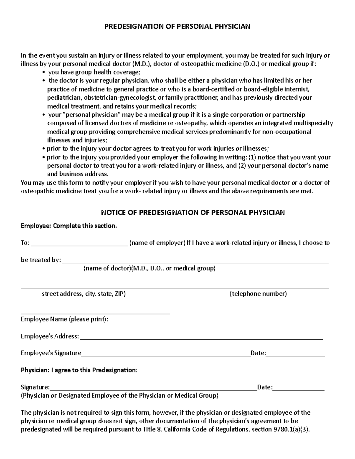 Predesignation OF Personal Physician - mat 607 - Studocu