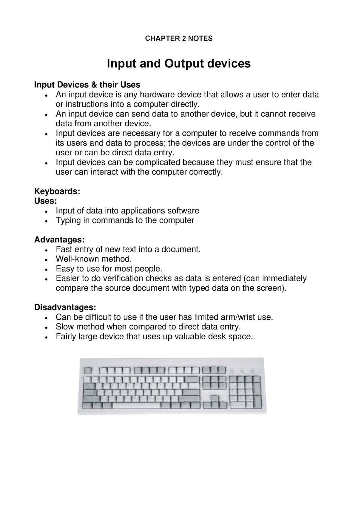 Unit 2 Notes IGCSE ICT - CHAPTER 2 NOTES Input And Output Devices Input ...