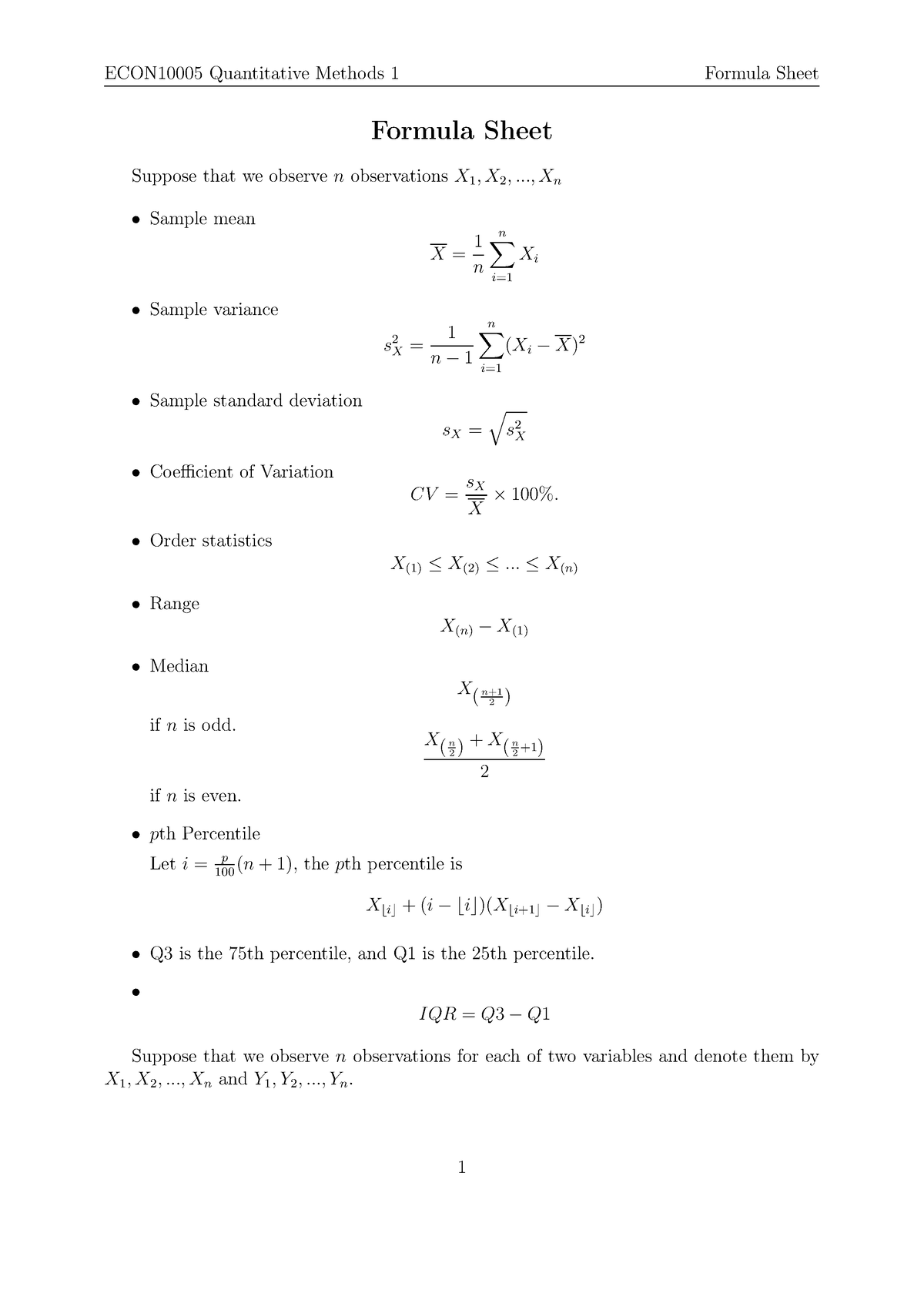 formula-sheet-2-formula-sheet-suppose-that-we-observe-n-observations-x-1-x-2-xn