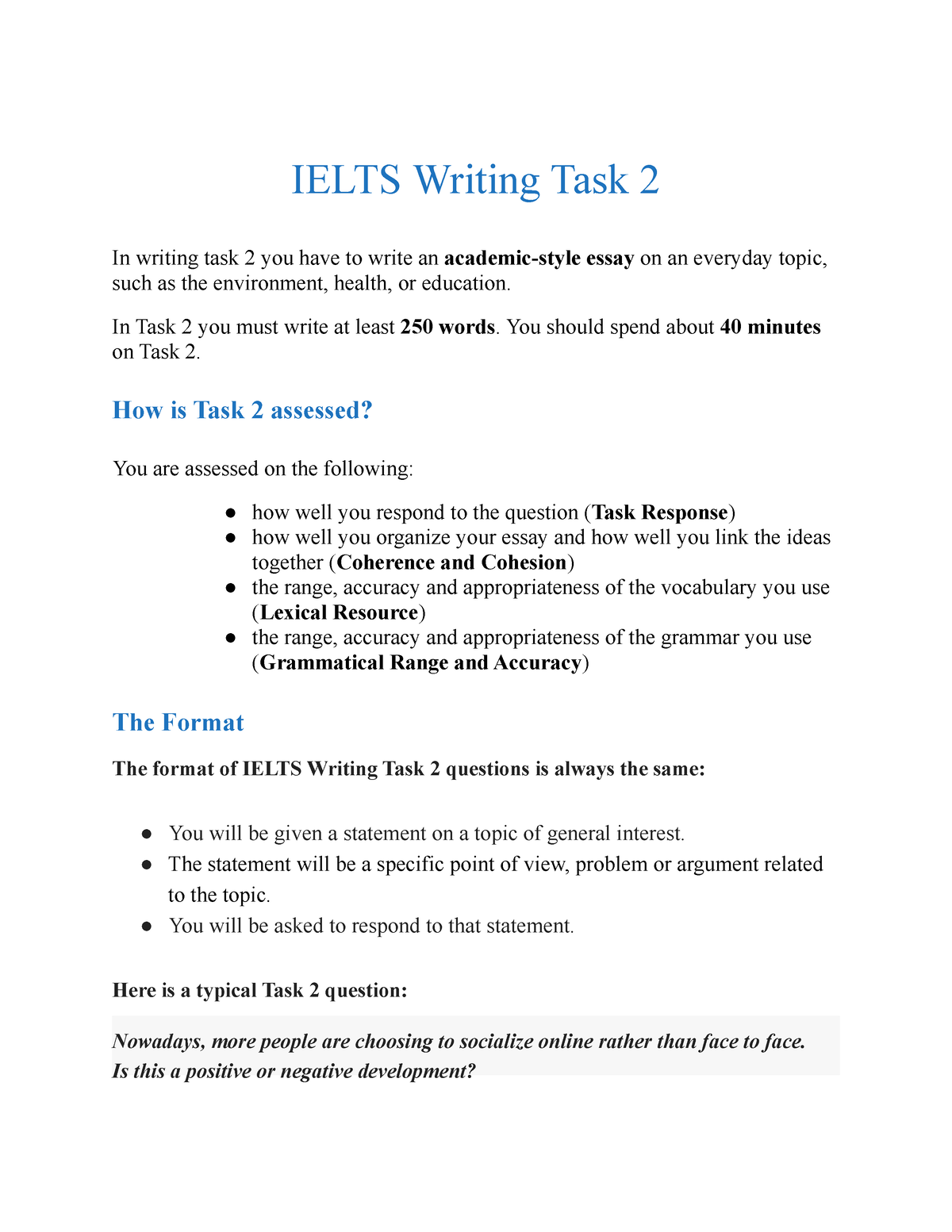 UNIT 3 - Writing - Handout - IELTS Writing Task 2 In writing task 2 you ...