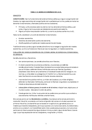 TEMA 2 - Apuntes 2 - TEMA 2: EL MODELO ECONÓMICO DE LA CE. CONCEPTO  CONSTITUCIÓN= Norma fundamental - Studocu