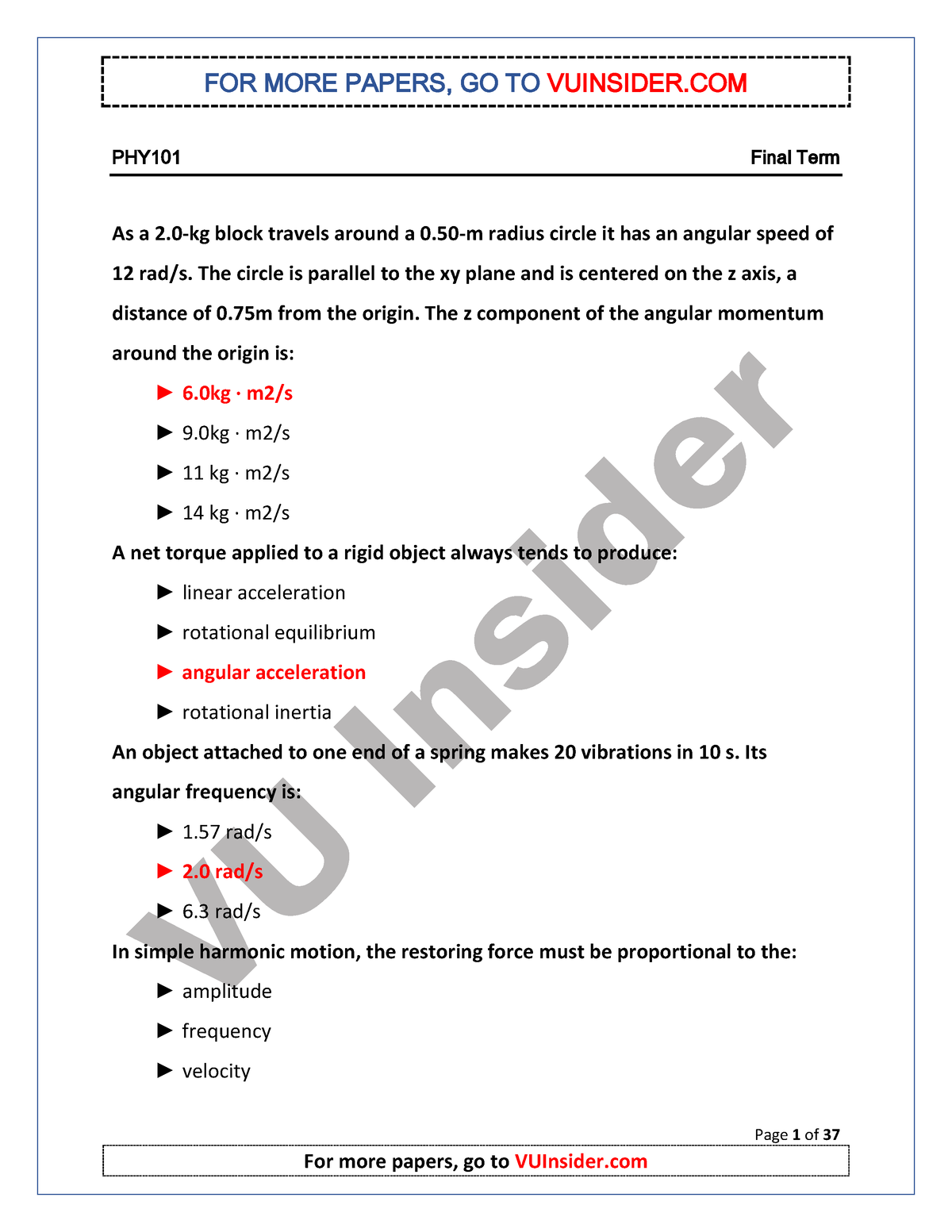 PHY101 Final Term Past Papers Mega File VUAnswer - PHY1 01 Final Term ...