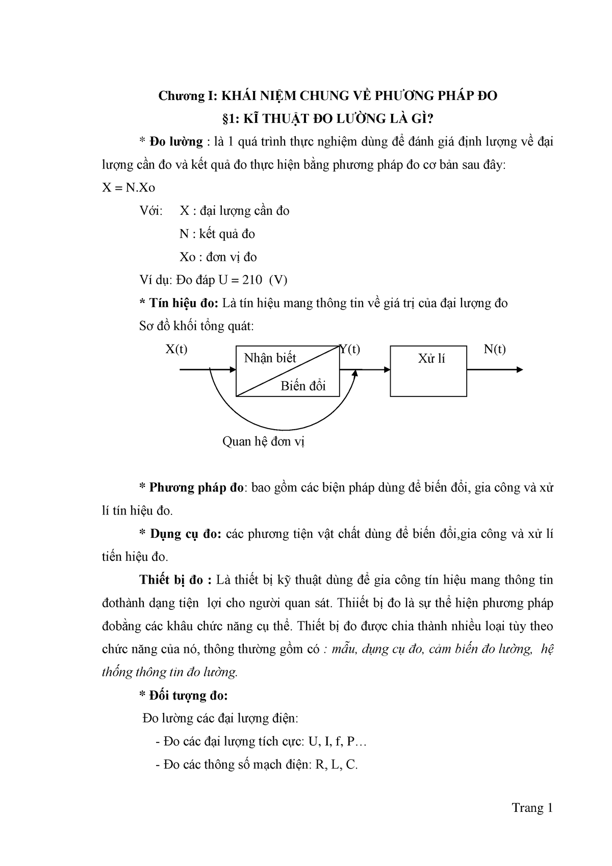 BÀI GIẢNG ĐO LƯỜNG Điện -đt( ĐÃ SỬACHUẨN) - Chương I: KHÁI NIỆM CHUNG VỀ PHƯƠNG PHÁP ĐO §1: KĨ THUẬT - Studocu