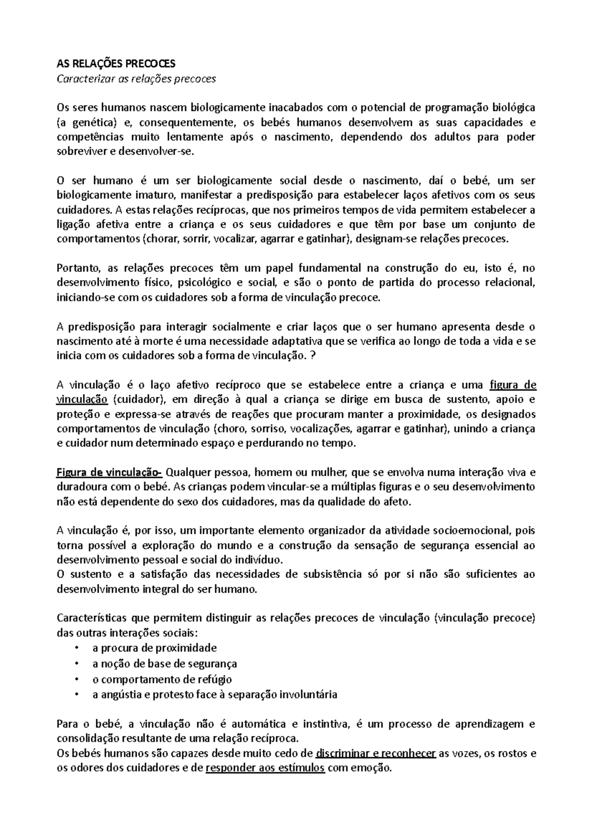 As Relações Precoces Caracterização- Psicologia B 12 Ano - AS RELAÇÕES ...