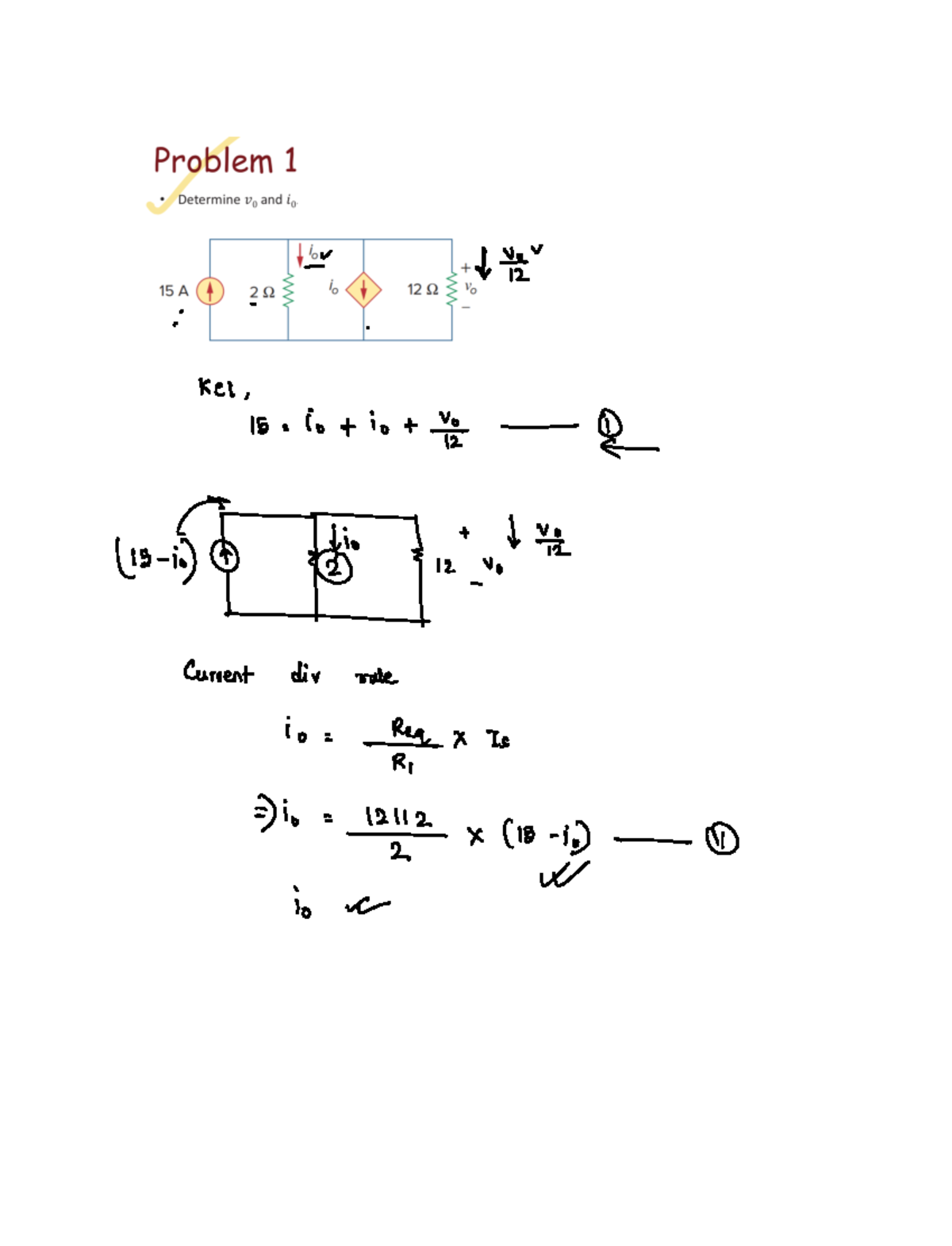KVL KCL problem solve - IE Kel 15 io t iot E H if 471712 Current div ...