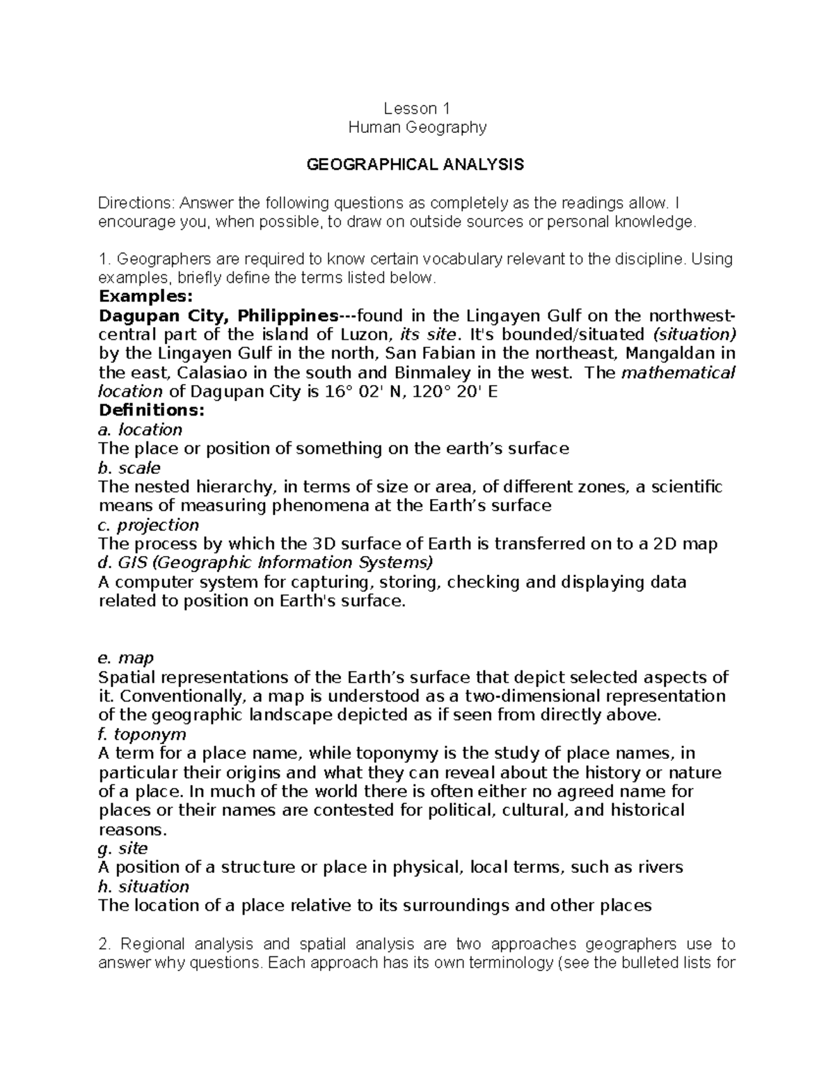 Lesson 1 Human Geography - Social Studies - PangSU - Studocu