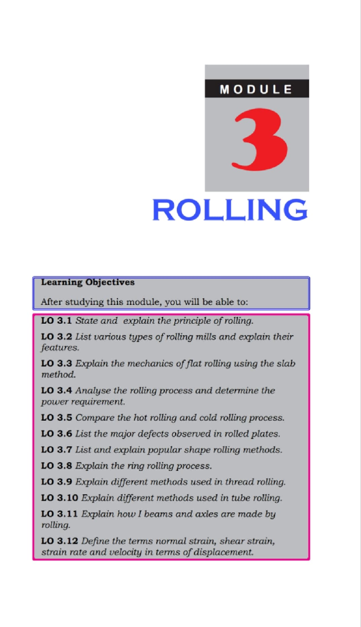 Rolling TB - MODULE ROLLING Learning Objectives After studying this ...