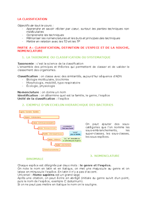 La Classification Bacterienne La Classification Objectifs De Tout Le Cours Apprendre Et Savoir Studocu