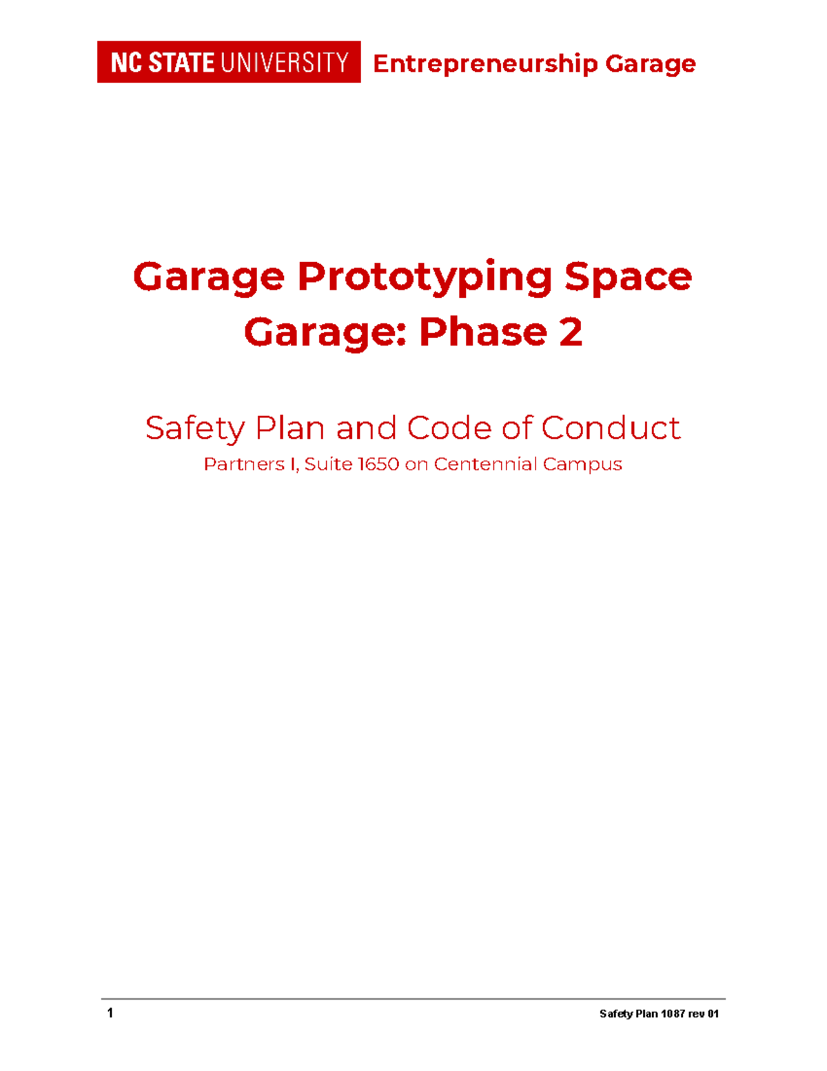 Safety Plan and Code of Conduct - Garage Phase 2 - Garage Prototyping ...