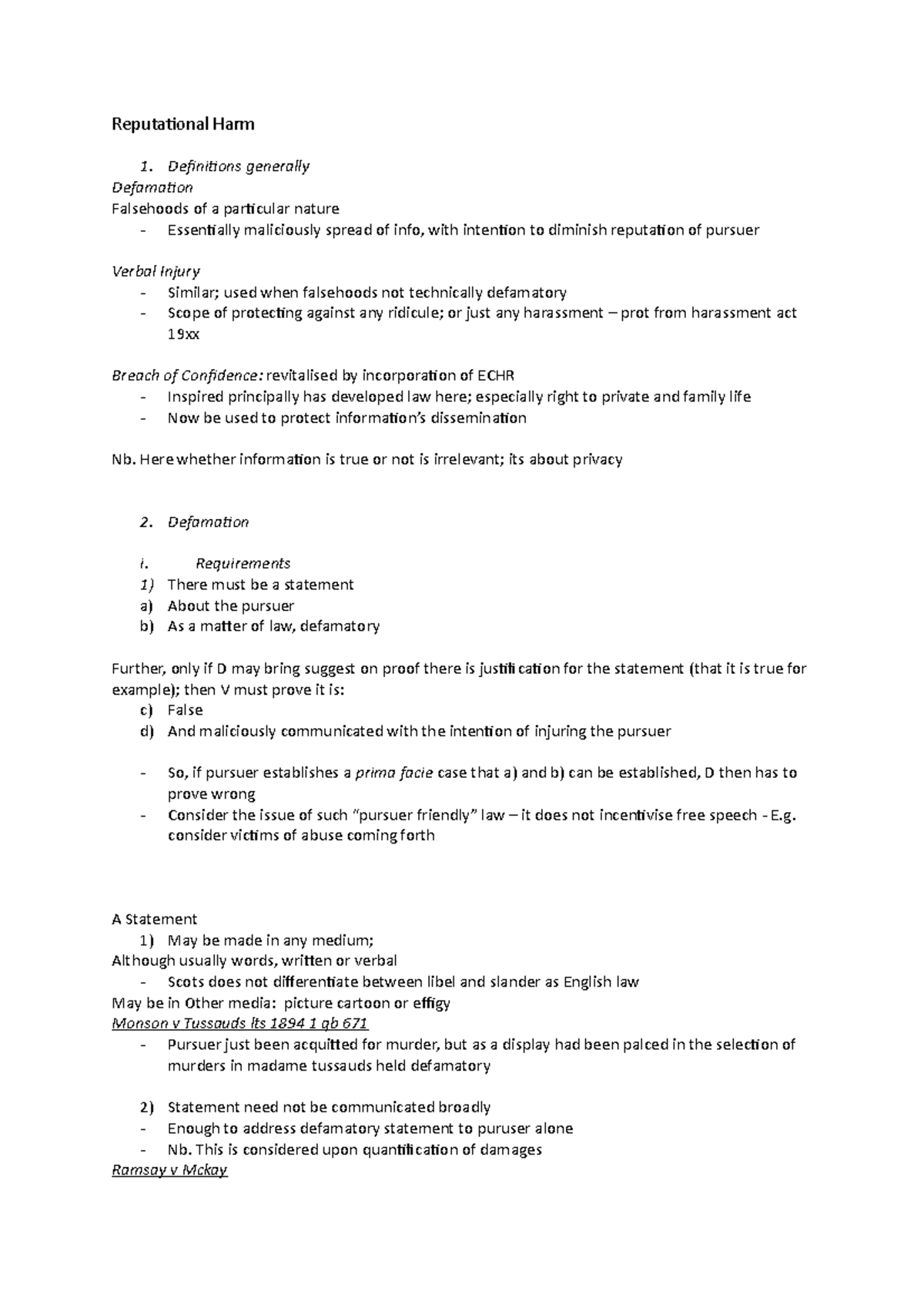 (12) Protection of Reputation etc - Reputational Harm 1. Definitions ...