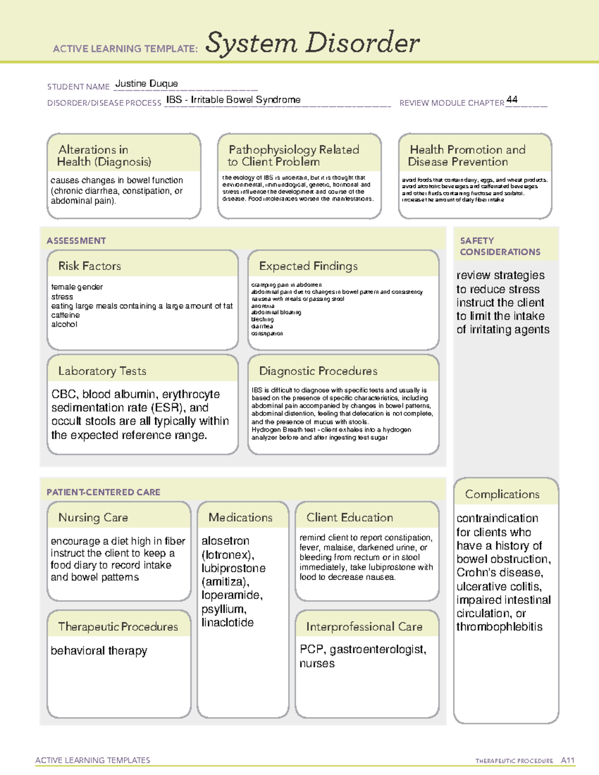 System Disorder IBS Irritable Bowel Syndrome ACTIVE LEARNING