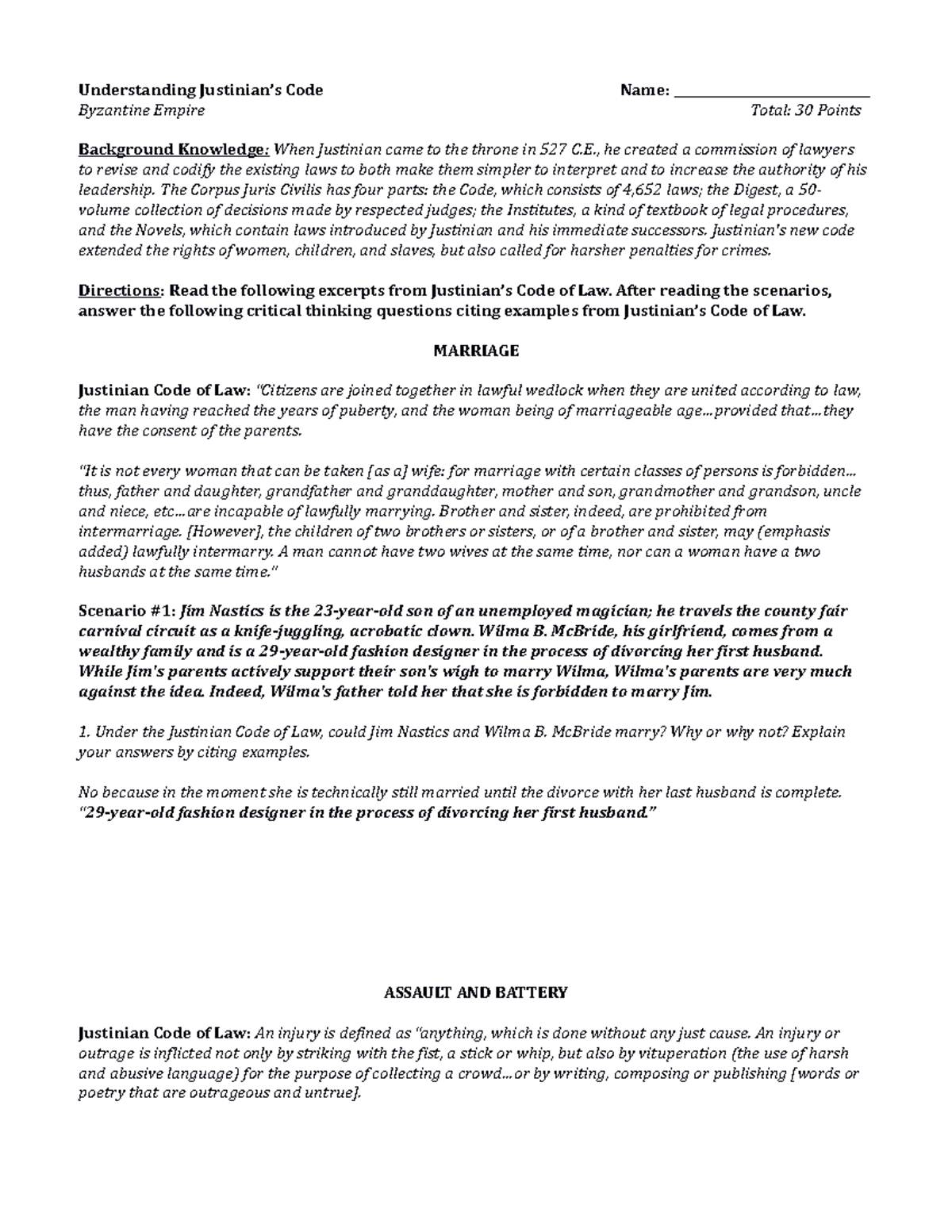JustinianCodeofLaw analysis Understanding Justinian’s Code Name